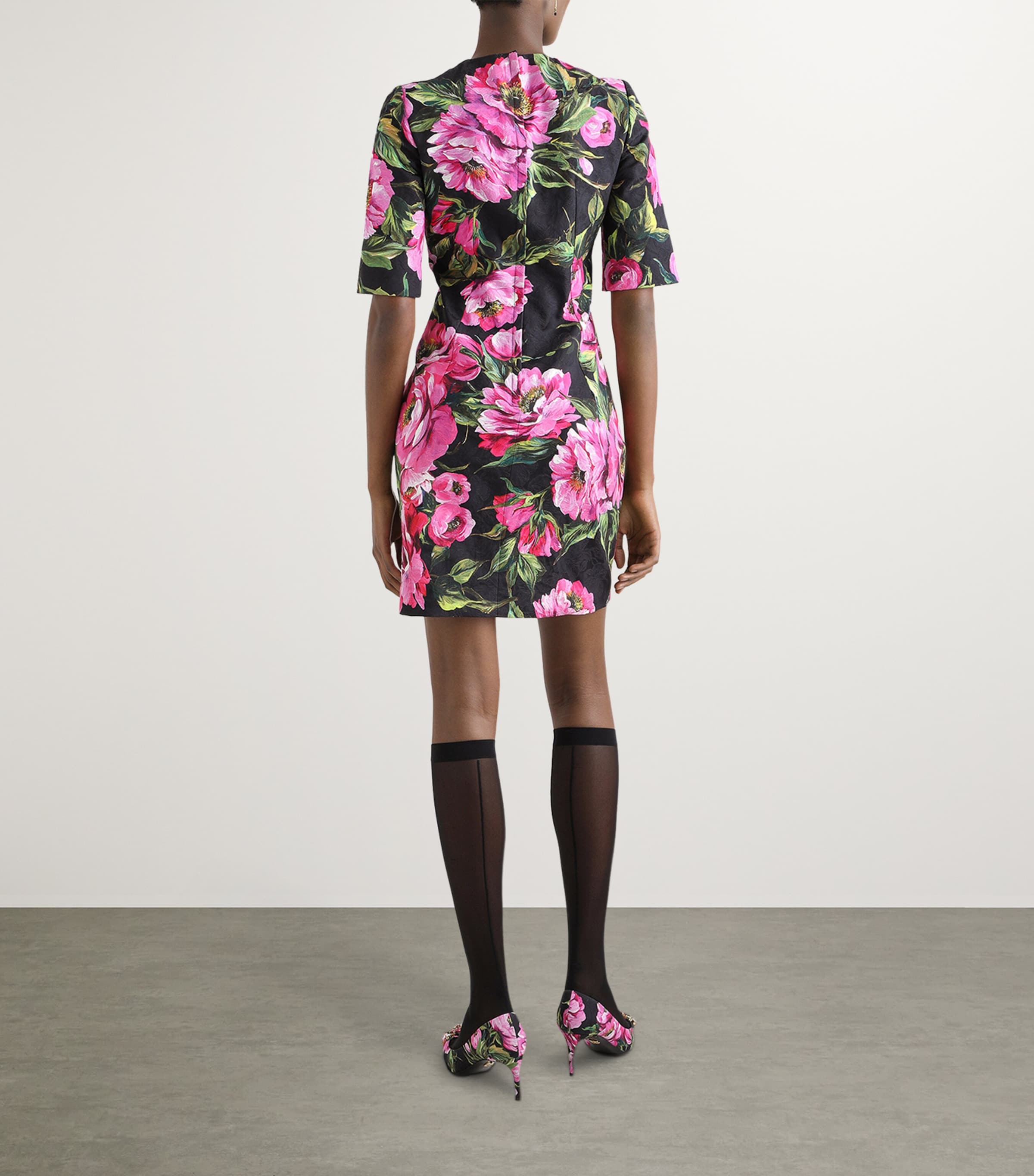 Cotton-Blend Floral Mini Dress HN5KR-PEONIE FUXIA F Image 5