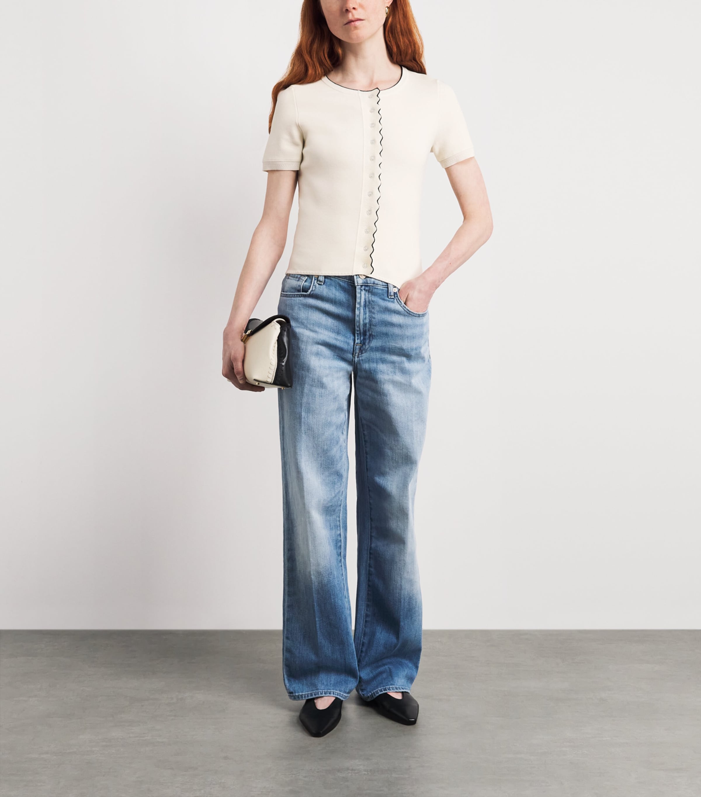 Claudie Pierlot Womens Contrast-Knit Cardigan Ecru Image 2