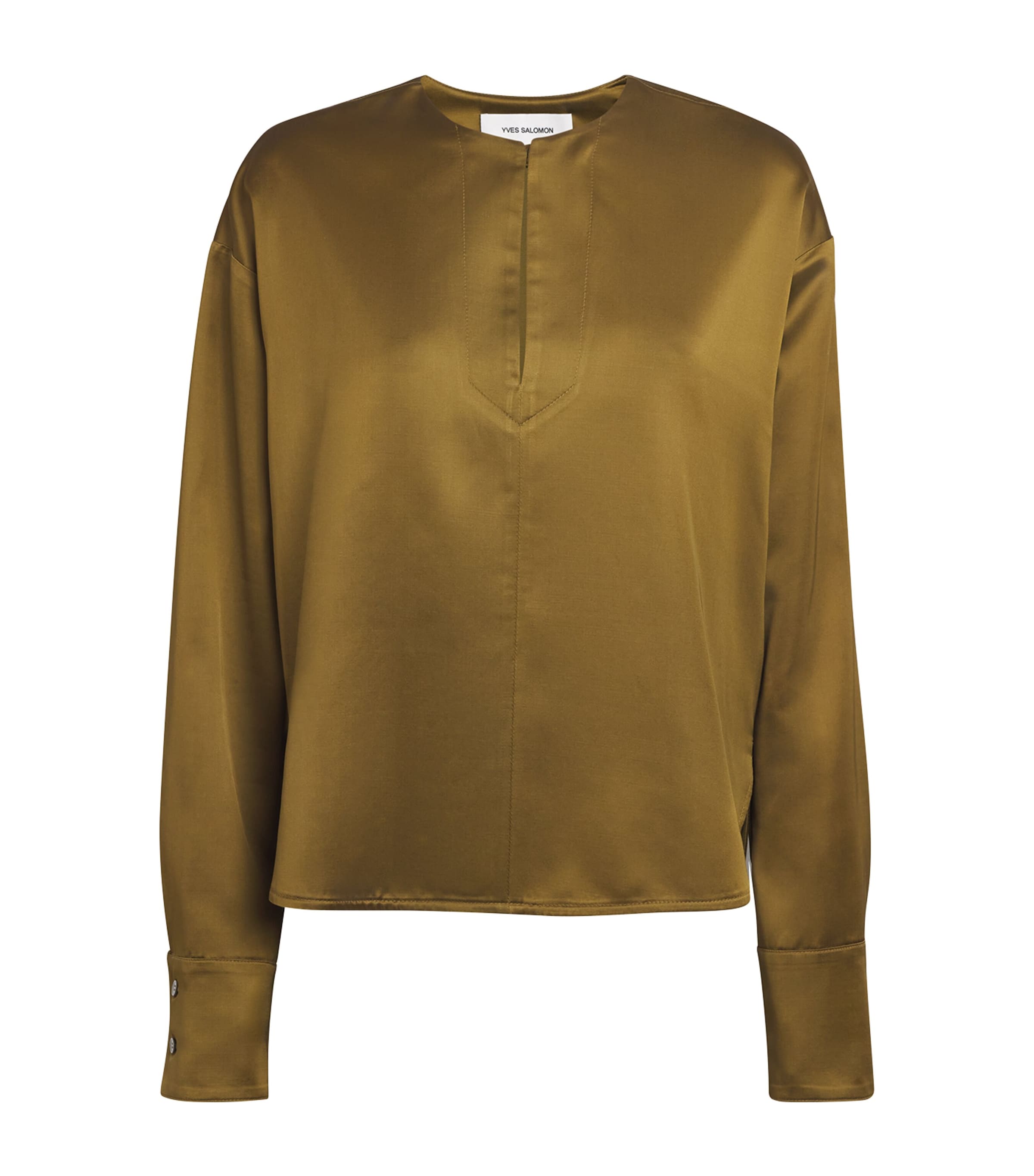 Yves Salomon Satin Wool-blend Blouse In Green