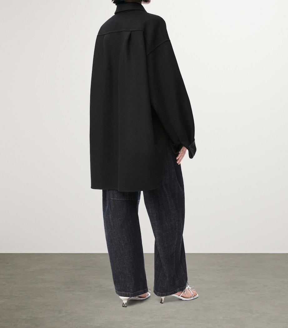 Wool-Blend Leather-Pocket Overshirt BLACK Image 4