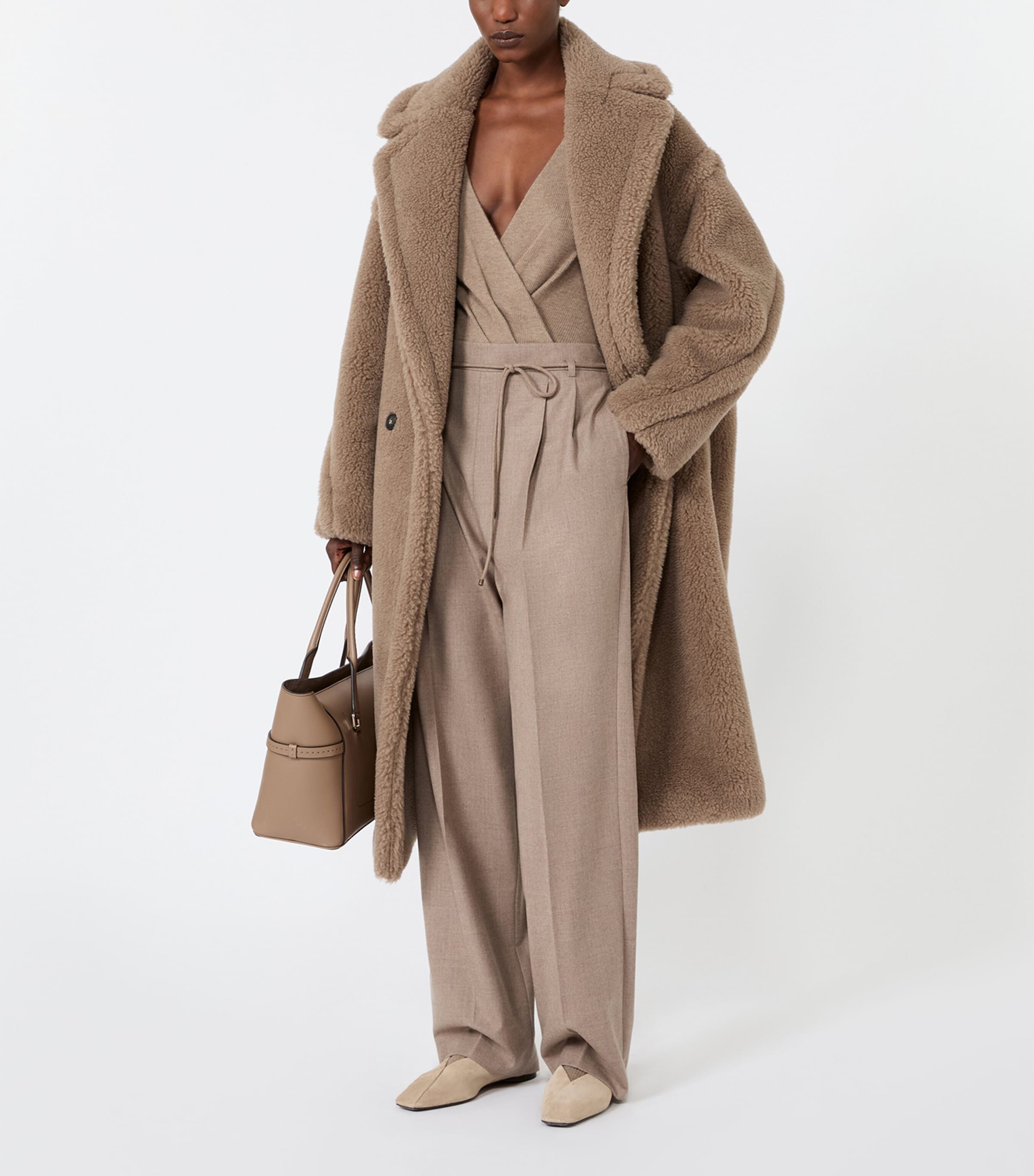 Max Mara Womens Cashmere-Silk Teddy Coat Sand Image 2