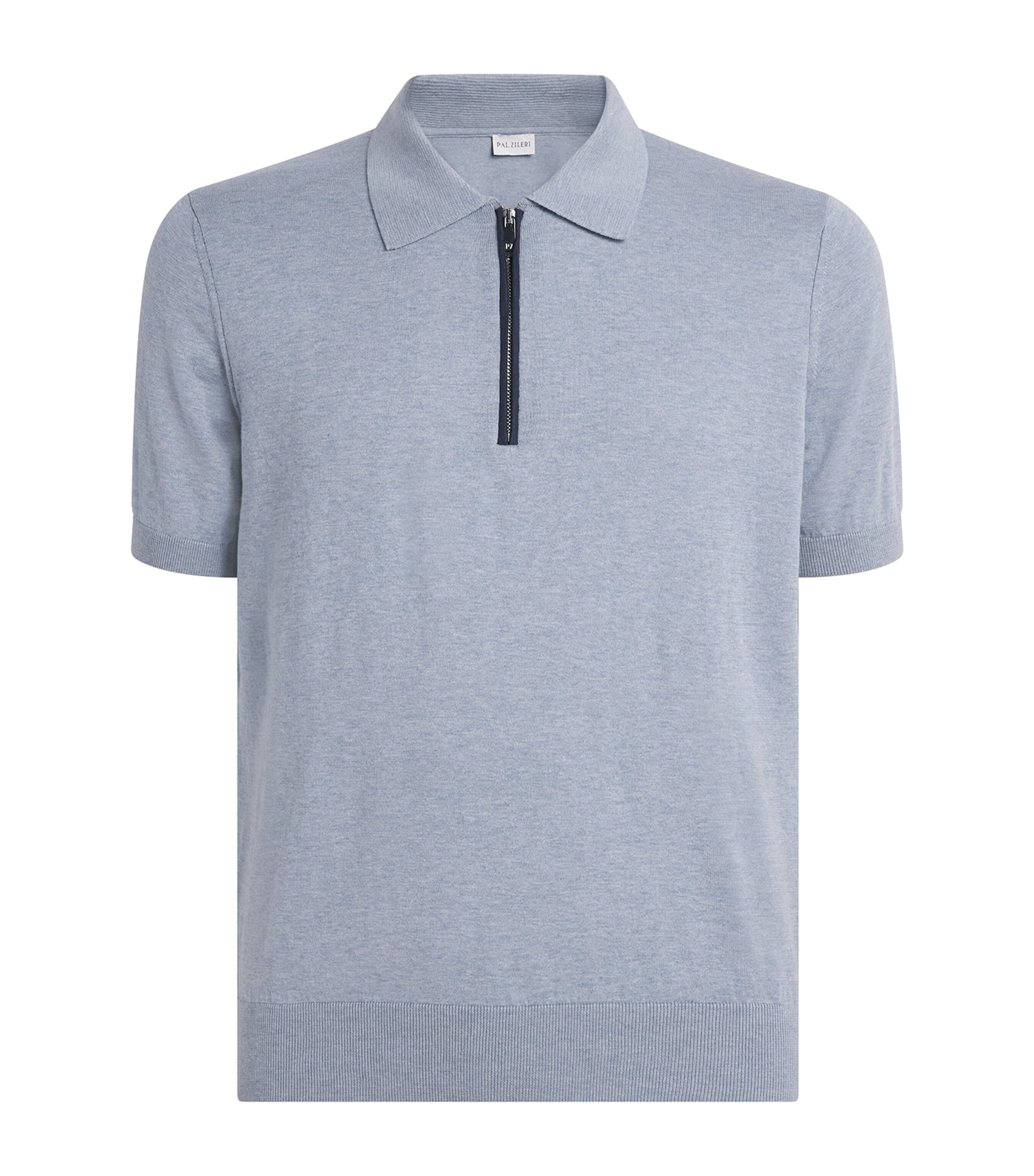 Pal Zileri Mens Cotton Zip-Up Polo Shirt Light Blue Image 1