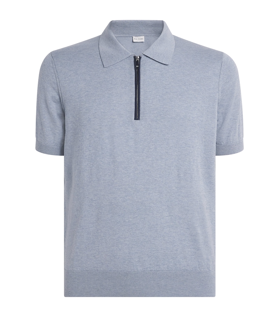 Pal Zileri Mens Cotton Zip-Up Polo Shirt Light Blue Image 1