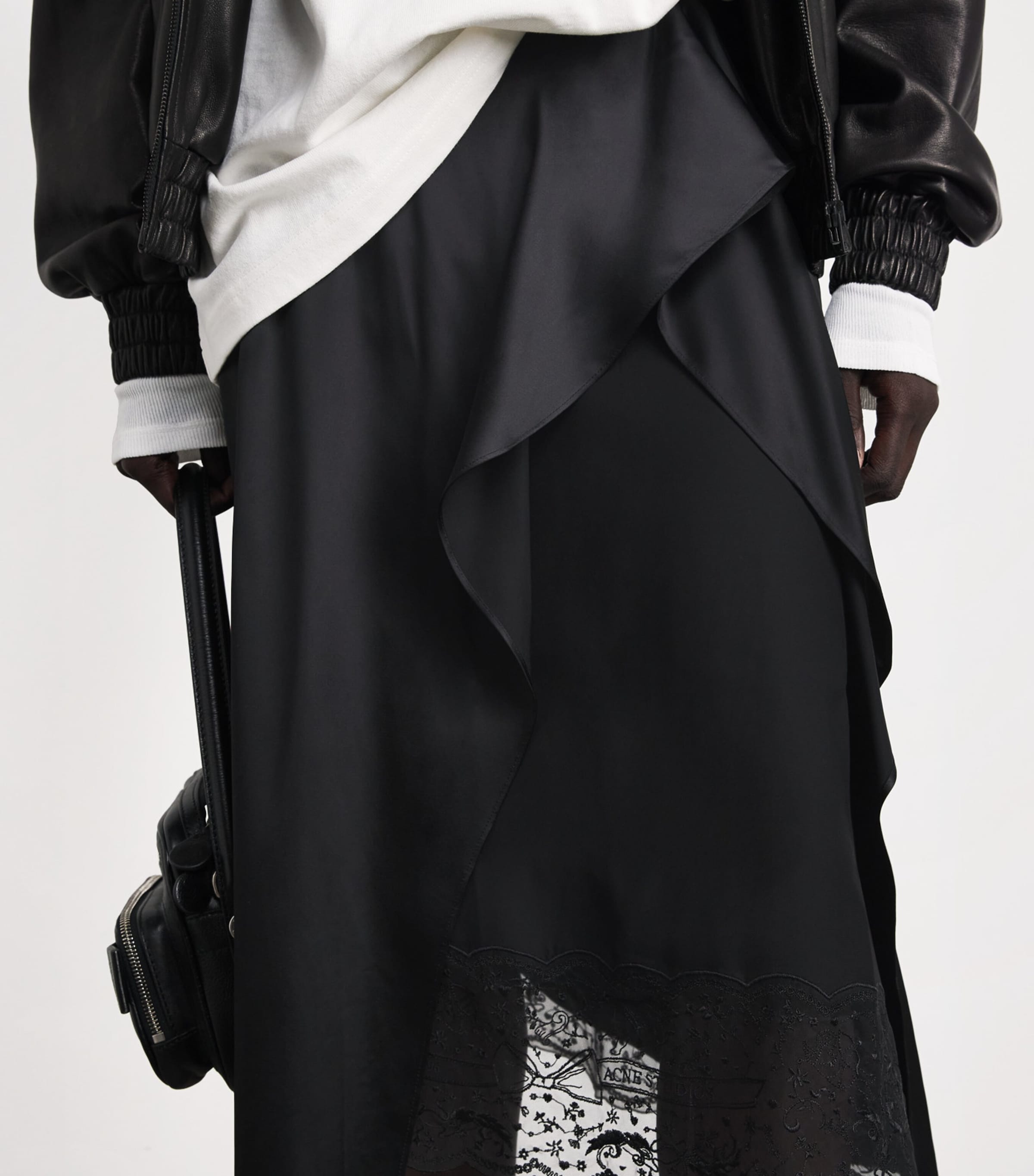 Acne Studios Womens Satin Layered Midi Skirt Black Image 3