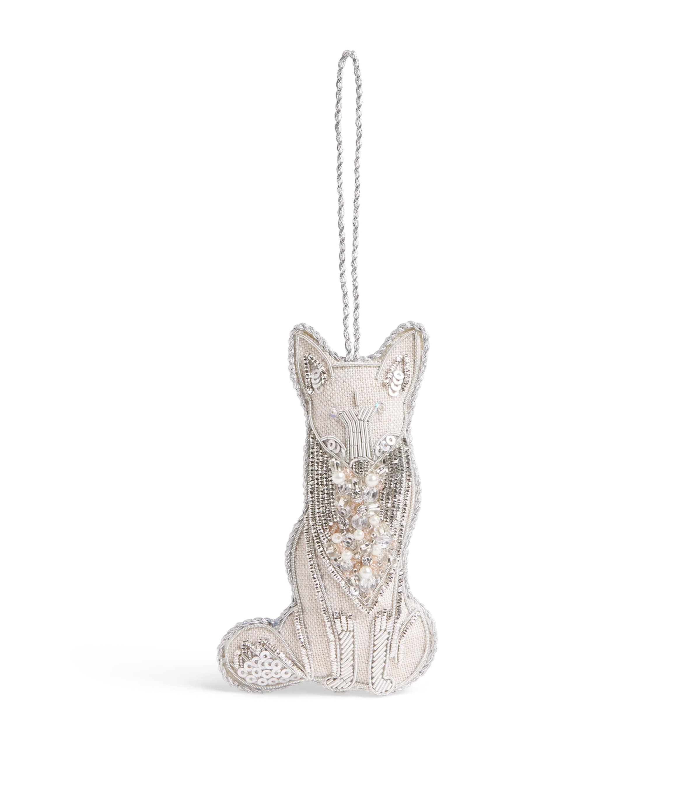 Katie Larmour Bejewelled Fox Tree Decoration Oatmeal