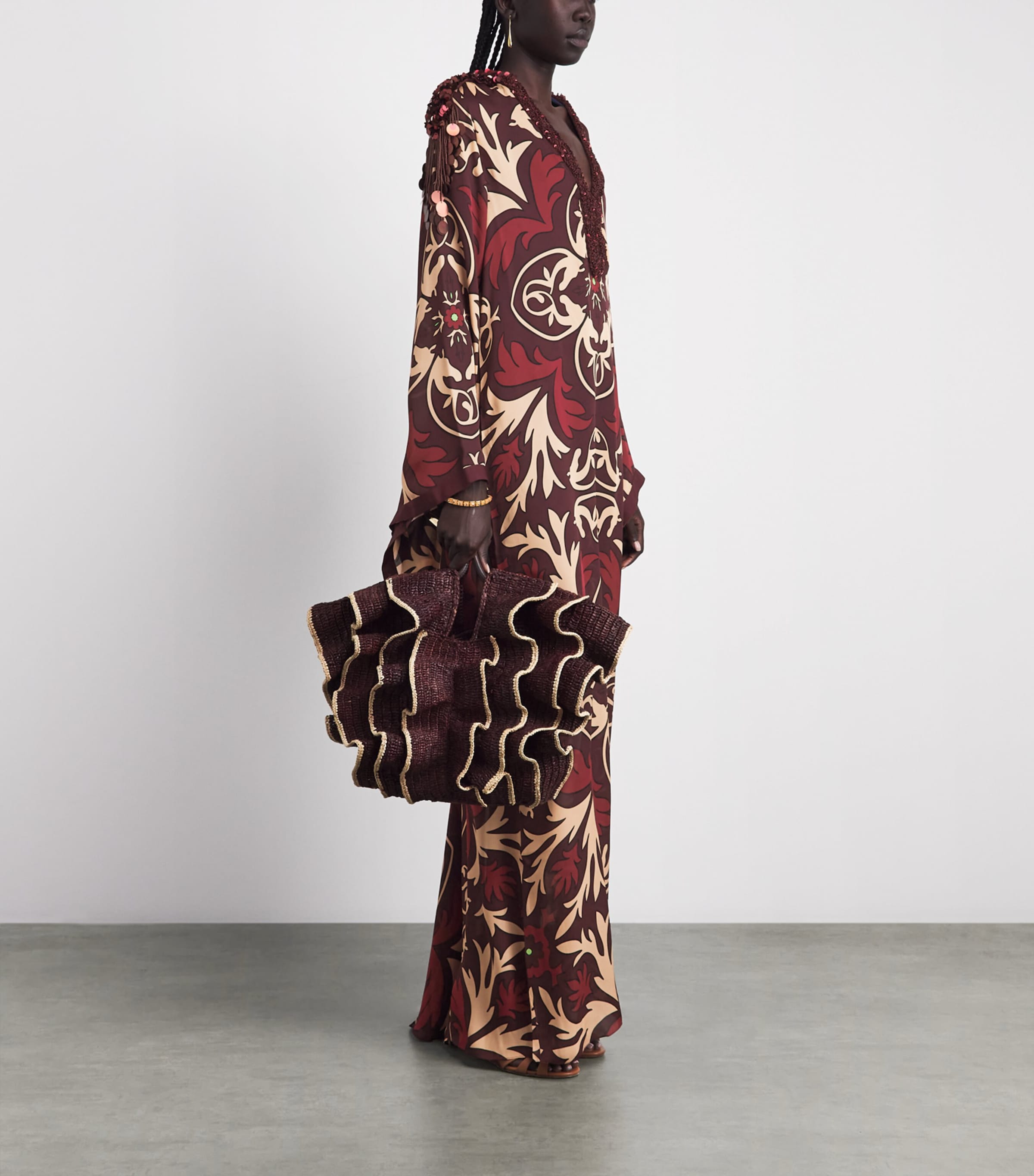 Johanna Ortiz Womens Silk One Palm Only Tunic Maxi Dress Wine/sand Image 2