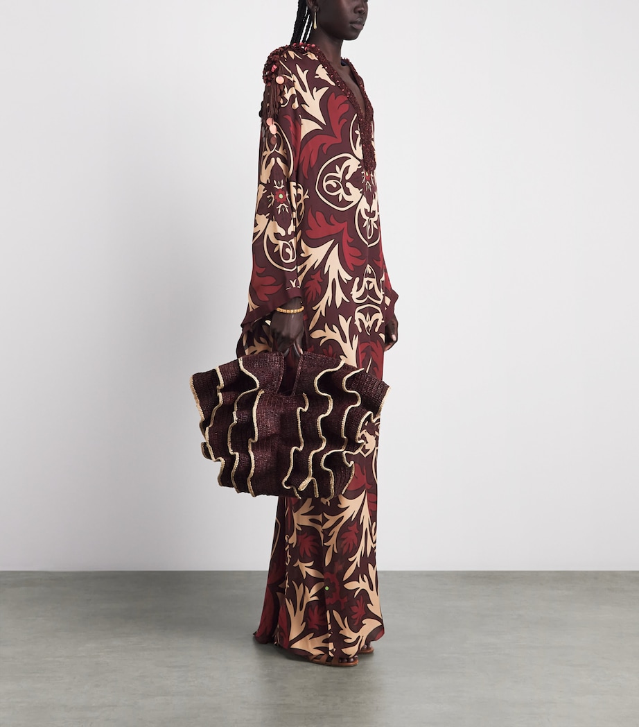 Johanna Ortiz Womens Silk One Palm Only Tunic Maxi Dress Wine/sand Image 2