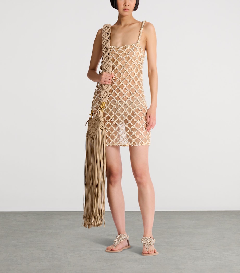 Balmain Womens Embellished Mesh Mini Dress Gxh Coquillage Image 7