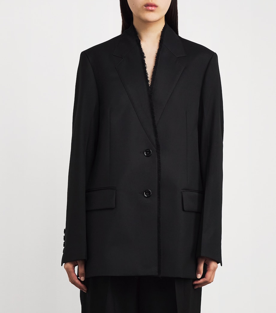 Wool Raw-Lapel Blazer 001 BLACK Image 3