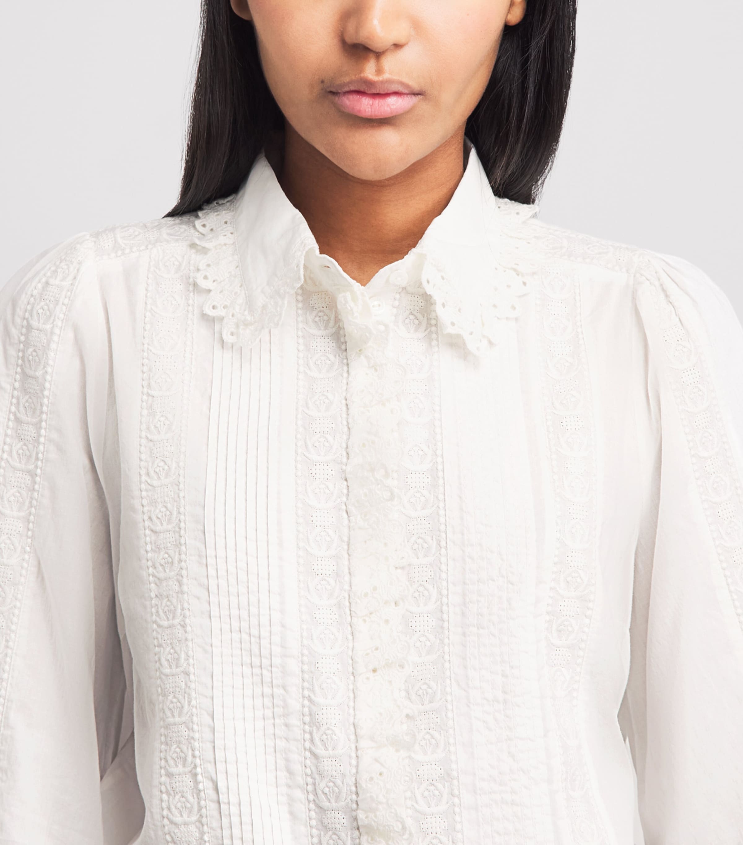ME+EM Womens Cotton Voile Embroidered Blouse Soft White Image 3