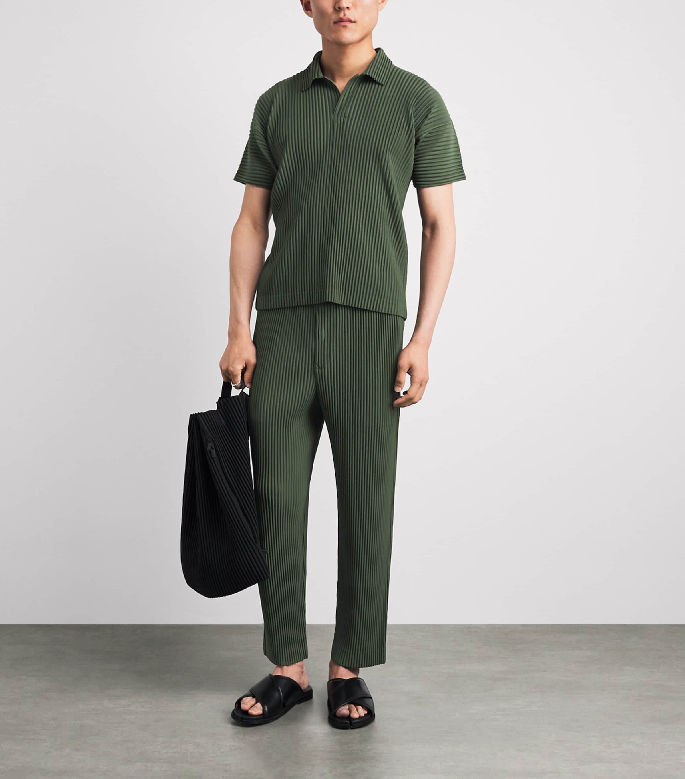 Homme Plissé Issey Miyake Mens Pleated Polo Shirt Duomo Door Green Image 2