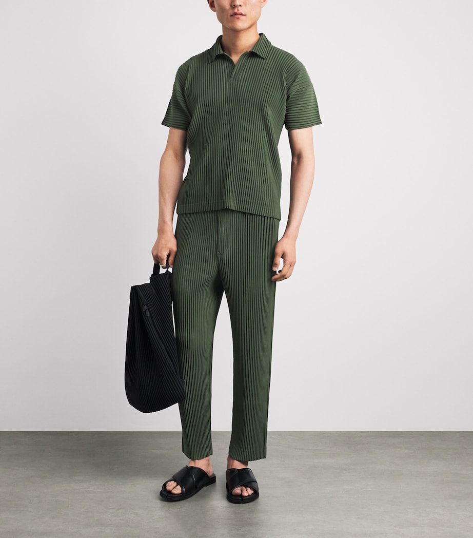 Homme Plissé Issey Miyake Mens Pleated Polo Shirt Duomo Door Green Image 2