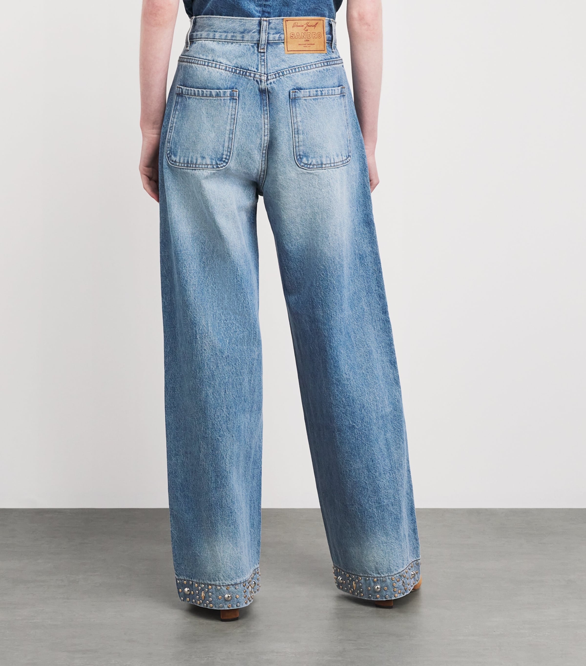 Sandro Paris Womens Embellished Straight-Leg Jeans Blue Jean Image 5
