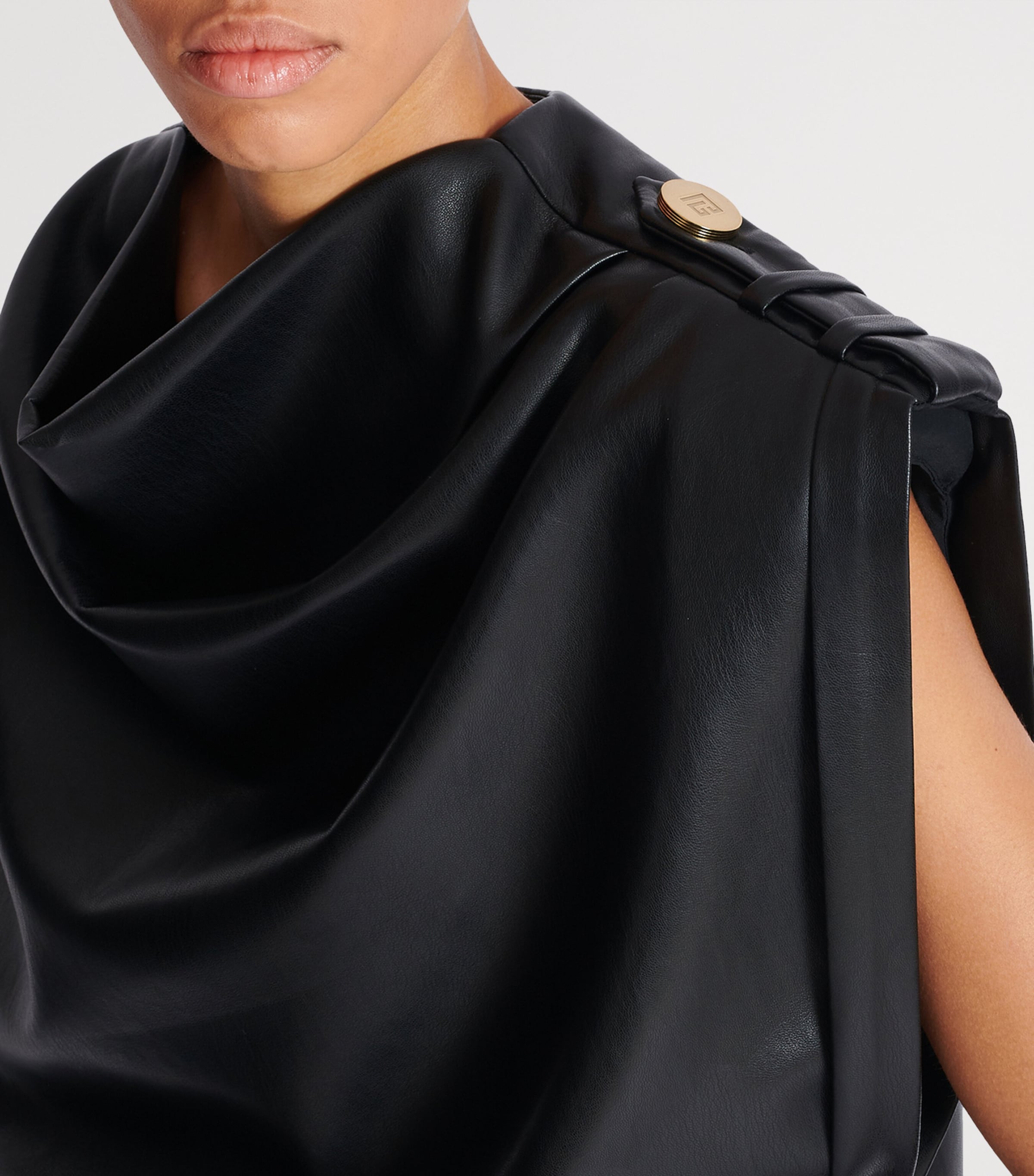 Faux Leather Draped Top 0PA NOIR Image 7