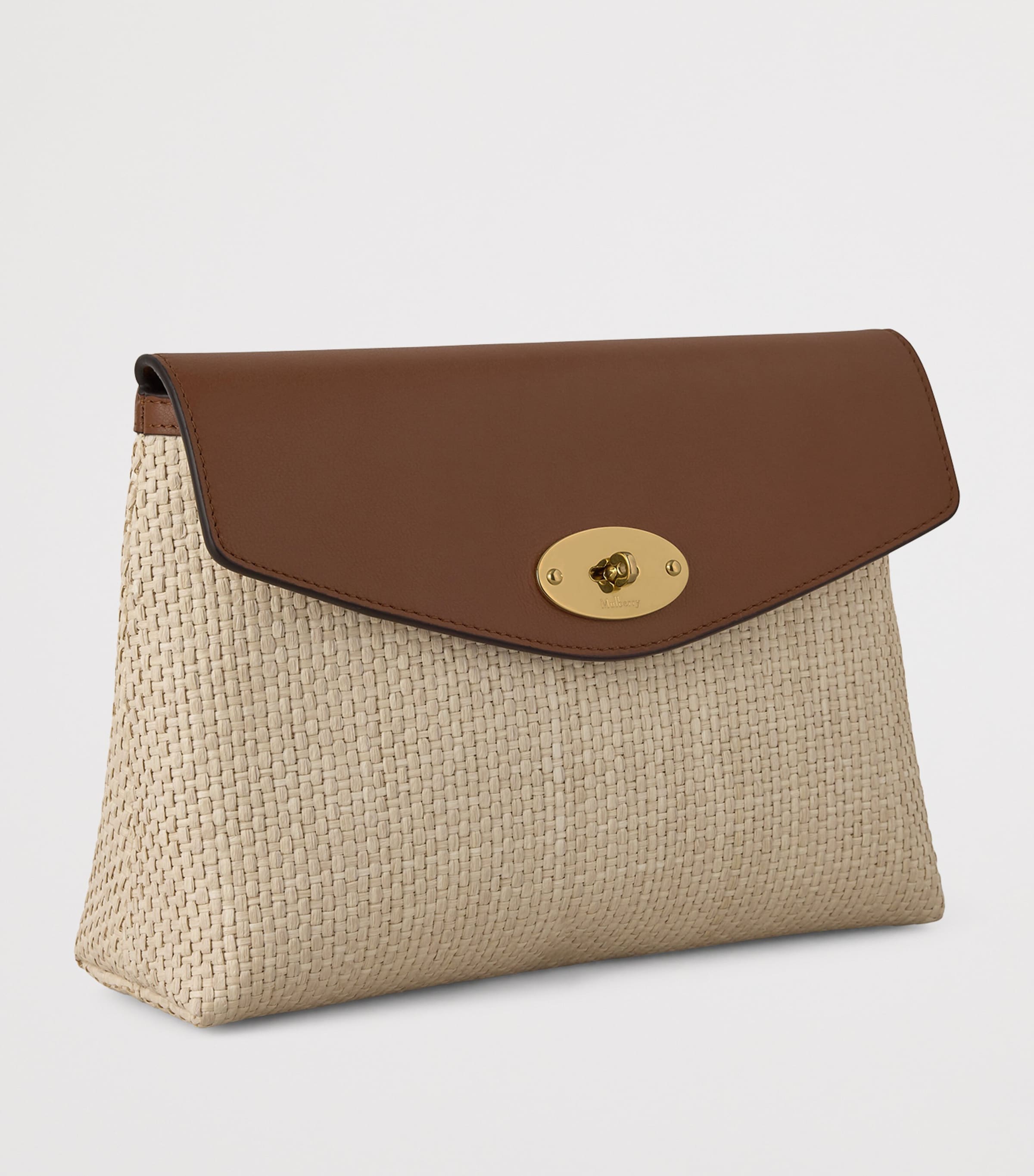 Mulberry Large Raffia and Leather Darley Cosmetic Pouch Ecru & Bright Oak Image 2