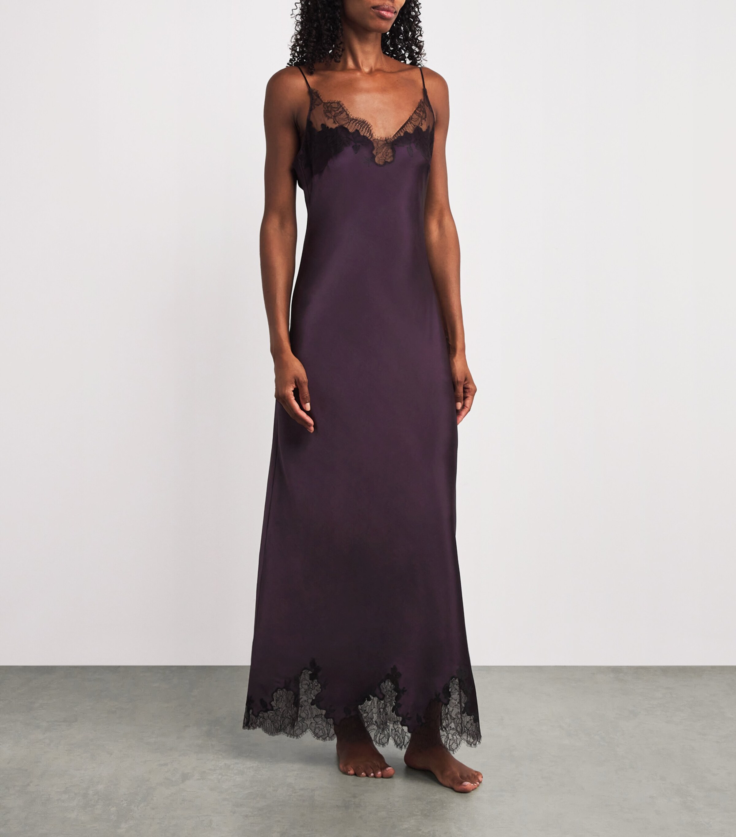 Carine Gilson Purple Silk Lace-Detail Long Slip Dress | Harrods US