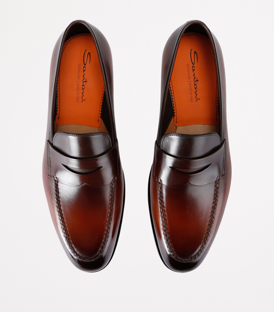 Santoni Leather Adrian Loafers Tan Image 4