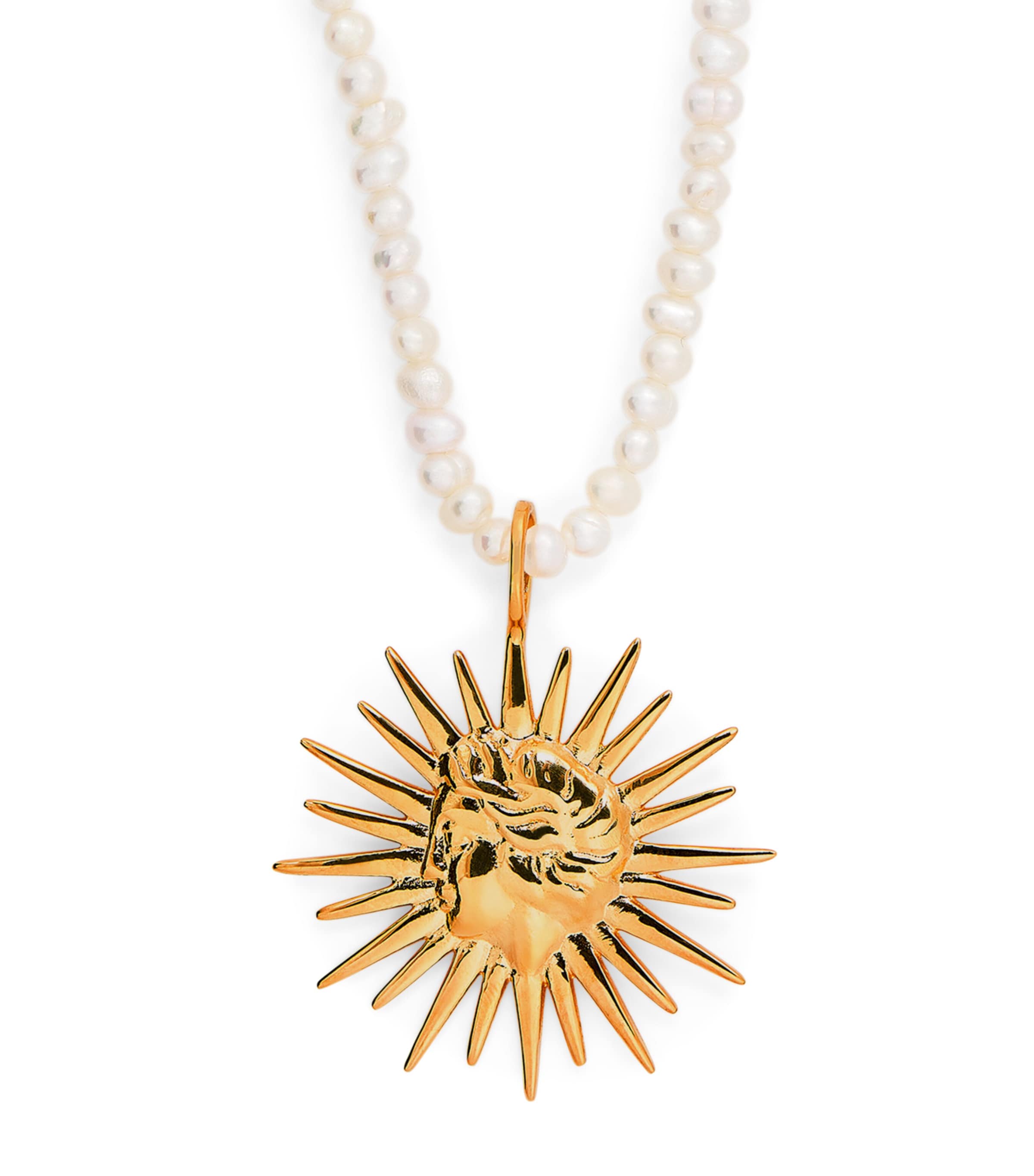 Hermina Athens Pearl Mini Sun Charm Necklace In White
