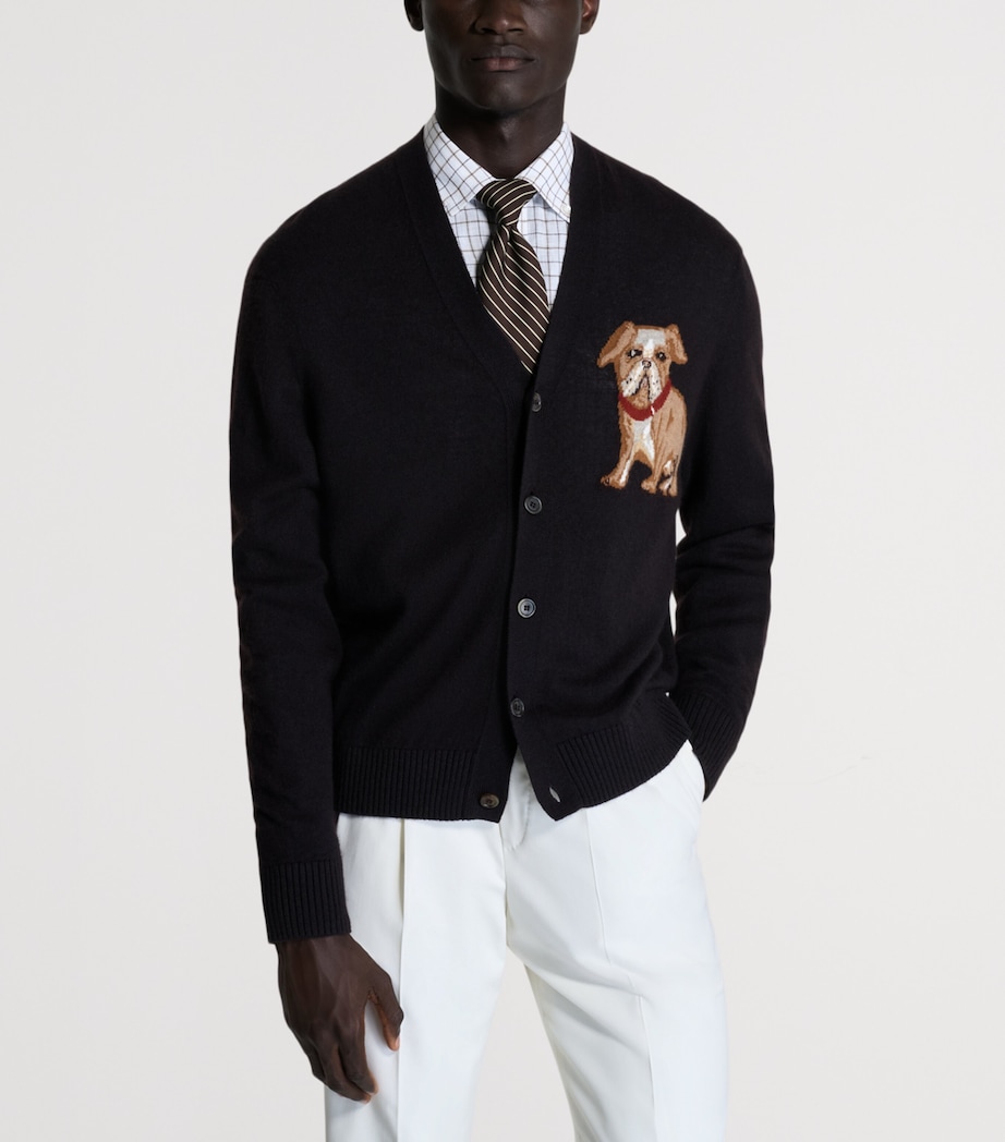 Dunhill Mens Cashmere-Linen V-Neck Cardigan Brown Image 4