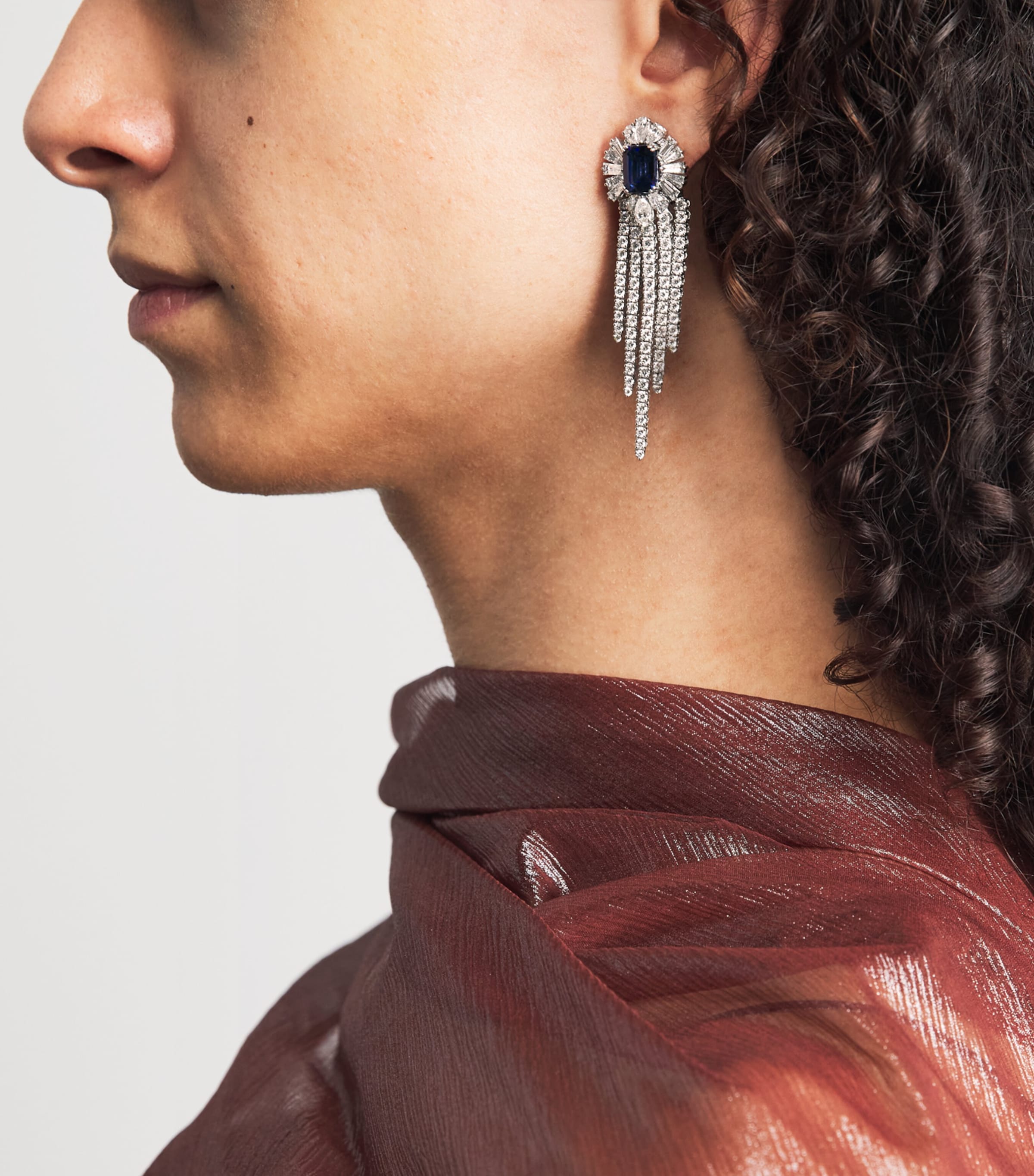 Yeprem White Gold, Diamond and Sapphire Reign Supreme Drop Earrings White Gold Image 4