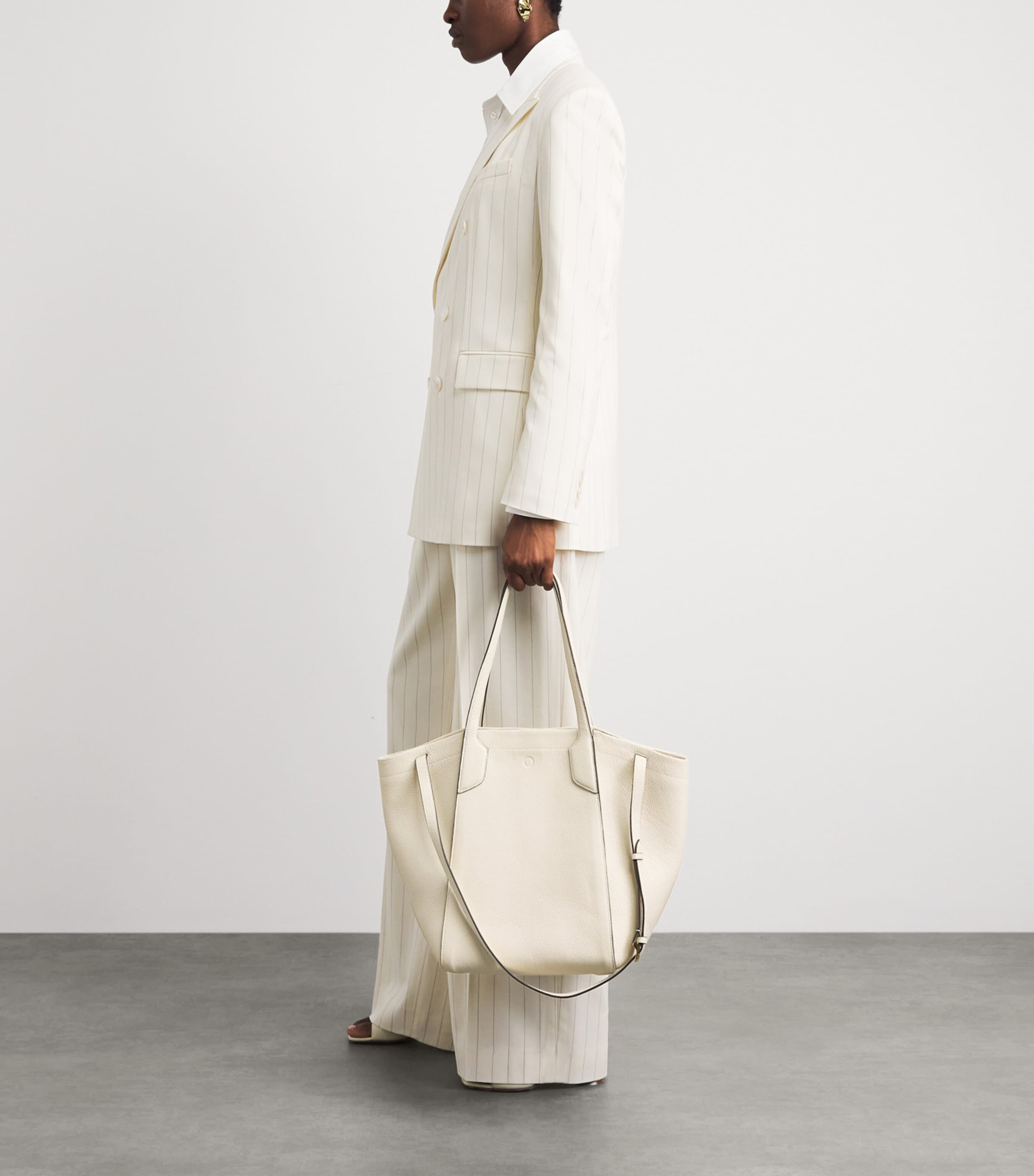Harrods Medium Leather Freya Tote Bag Stone Image 4