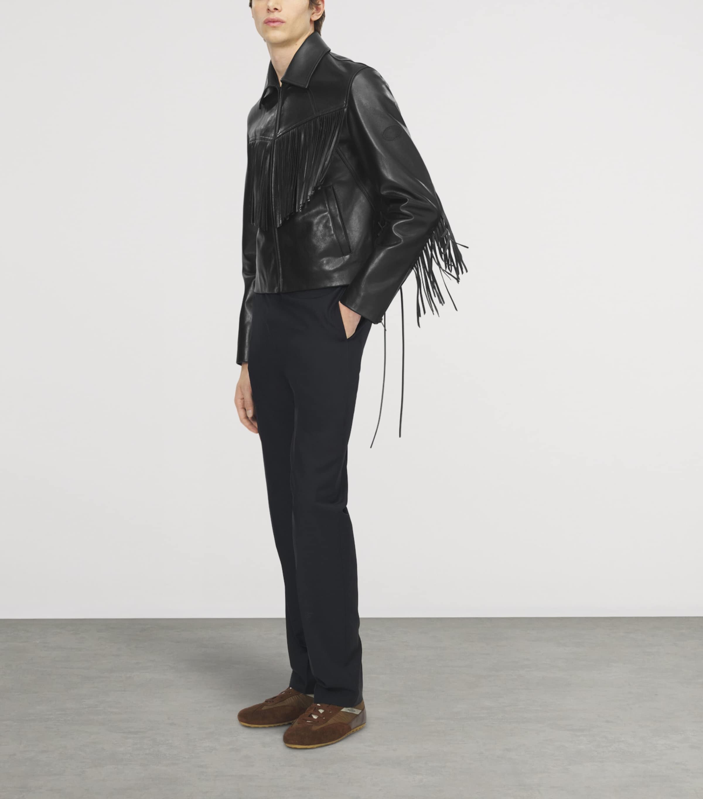McQueen Mens Leather Fringed Jacket Image 4