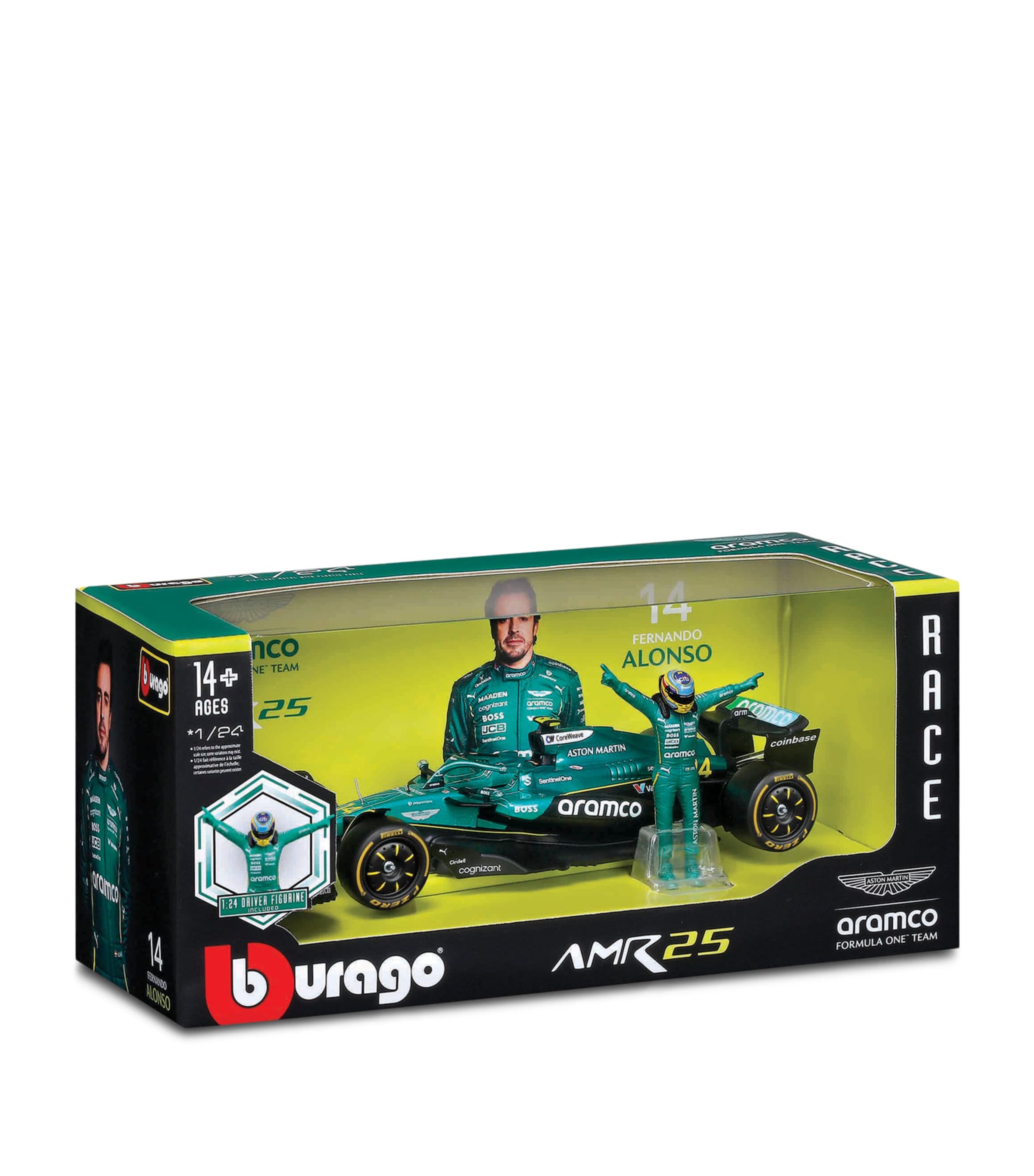 Bburago F1 Aston Martin AMR25 1:24 Model and Fernando Alonso Figure Image 3