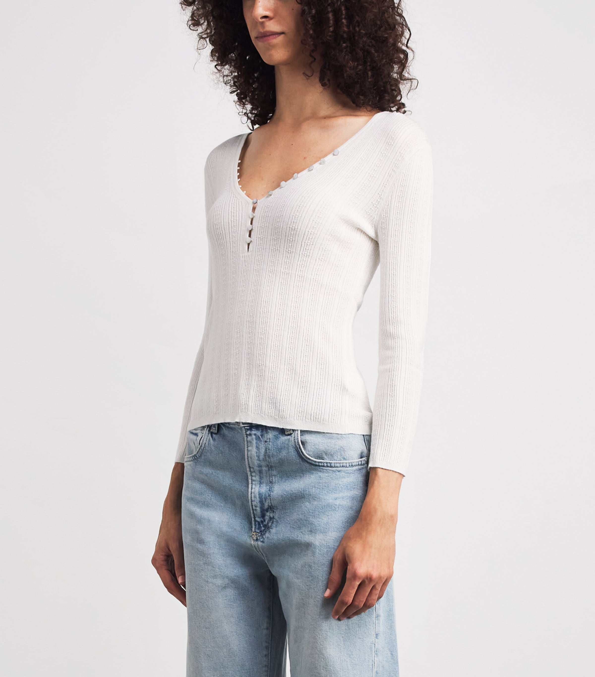 PAIGE Womens Pointelle Ginnette Top Ivory Image 4