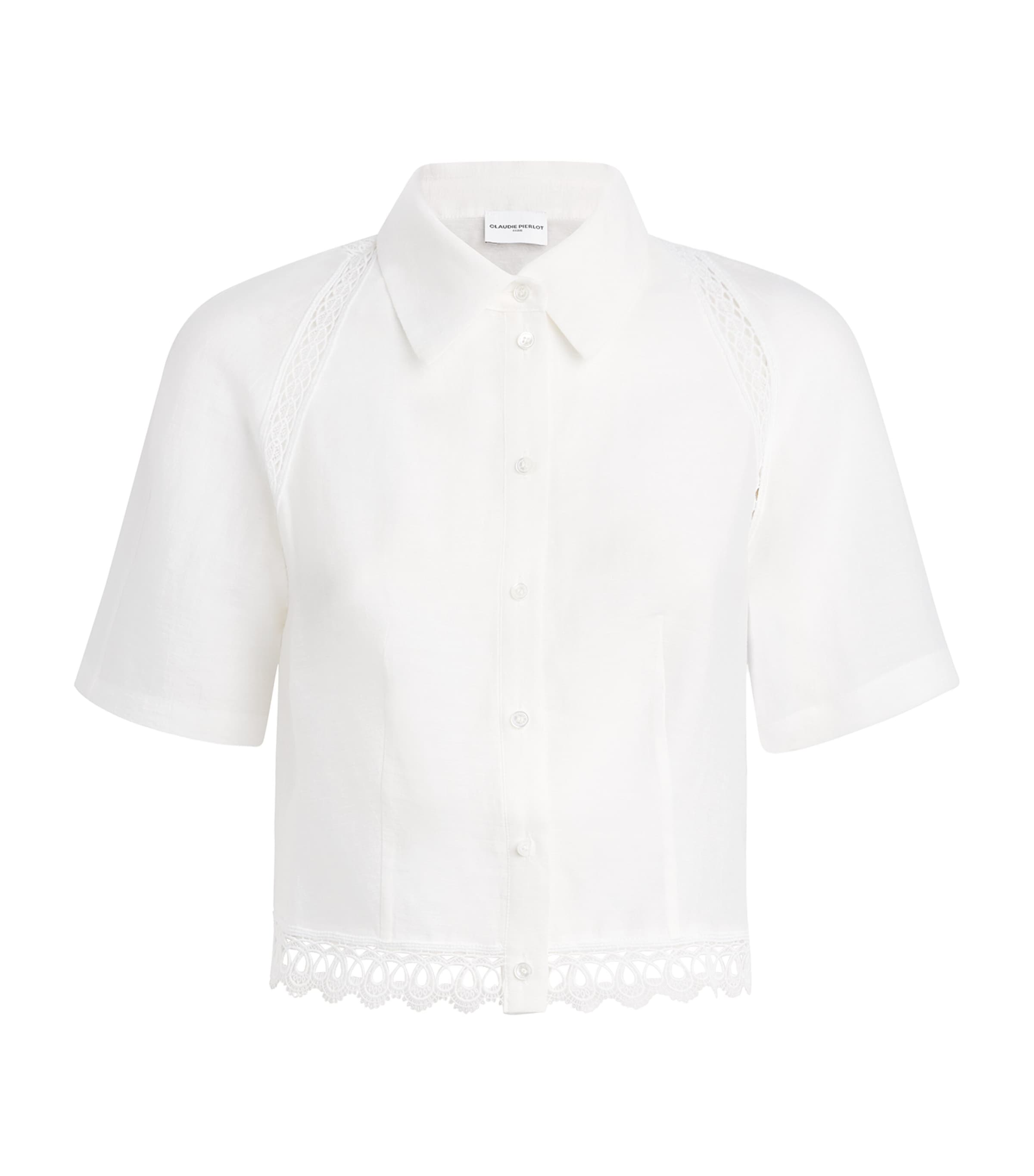 Claudie Pierlot Womens Lace-Trim Cropped Shirt Ecru Image 1