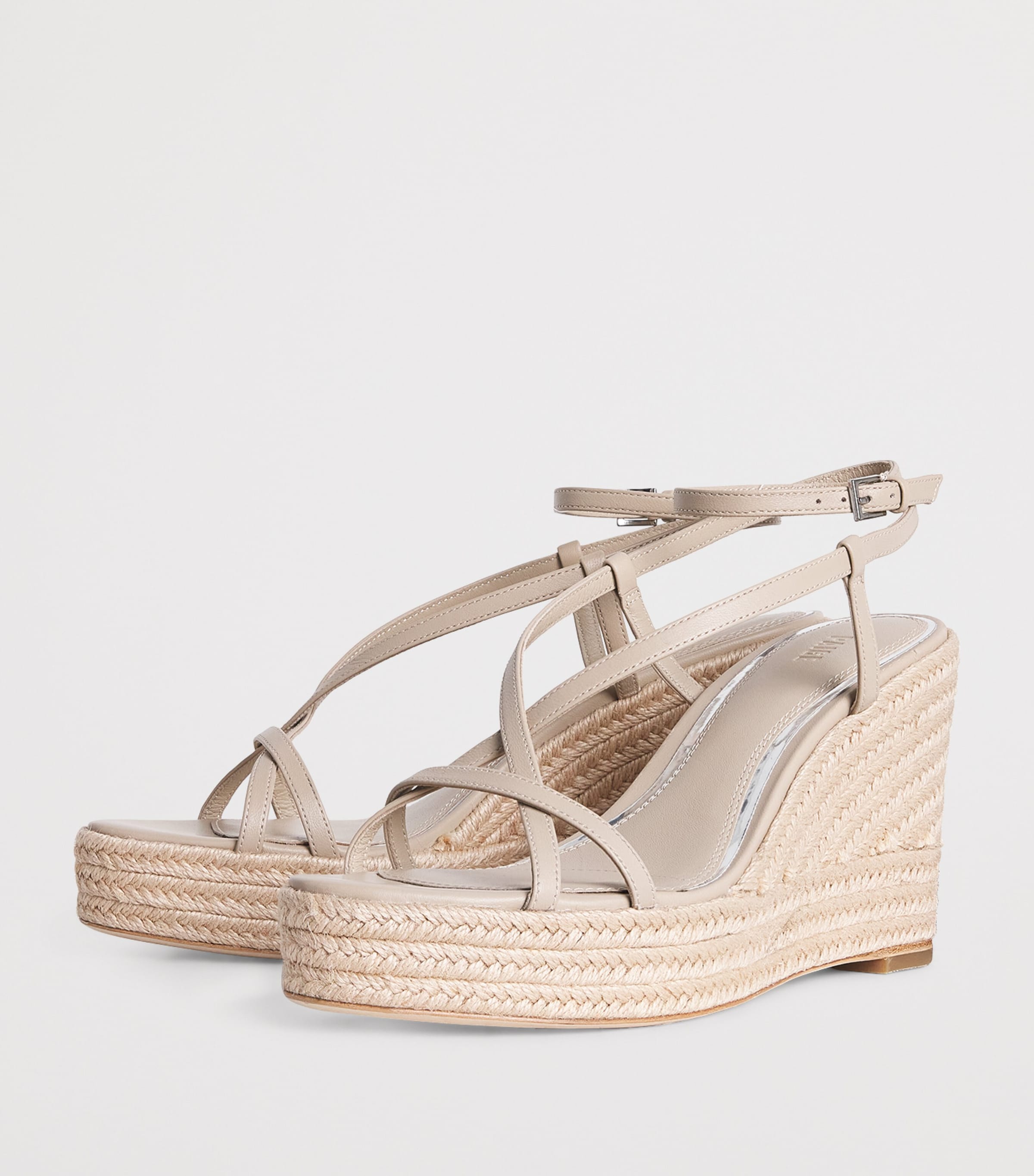 PAIGE Leather Marlowe Wedge Sandals 105 Light Tan Image 3