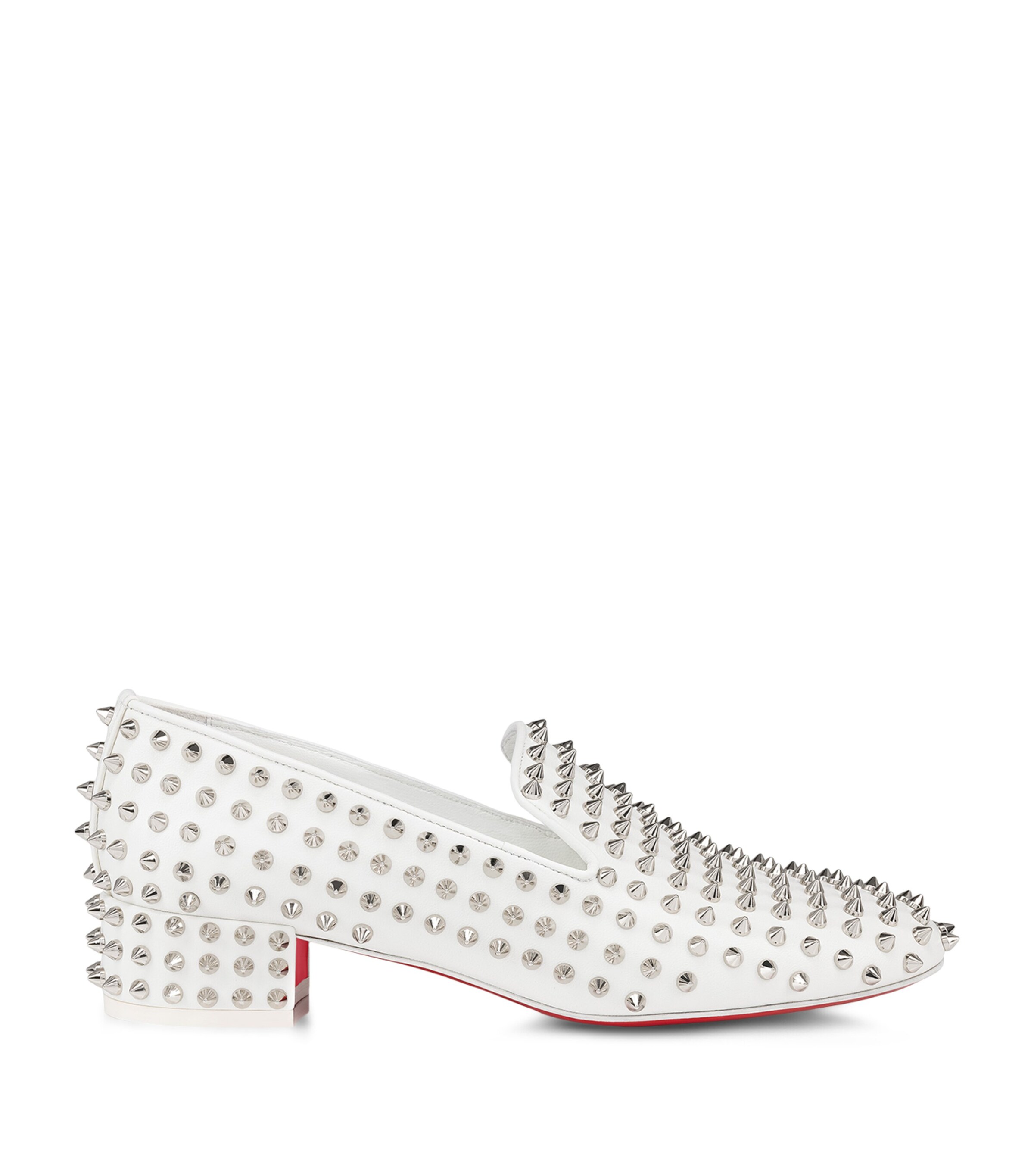 Christian Louboutin Spikeasy Studded Red Sole Slip-on Loafers In White