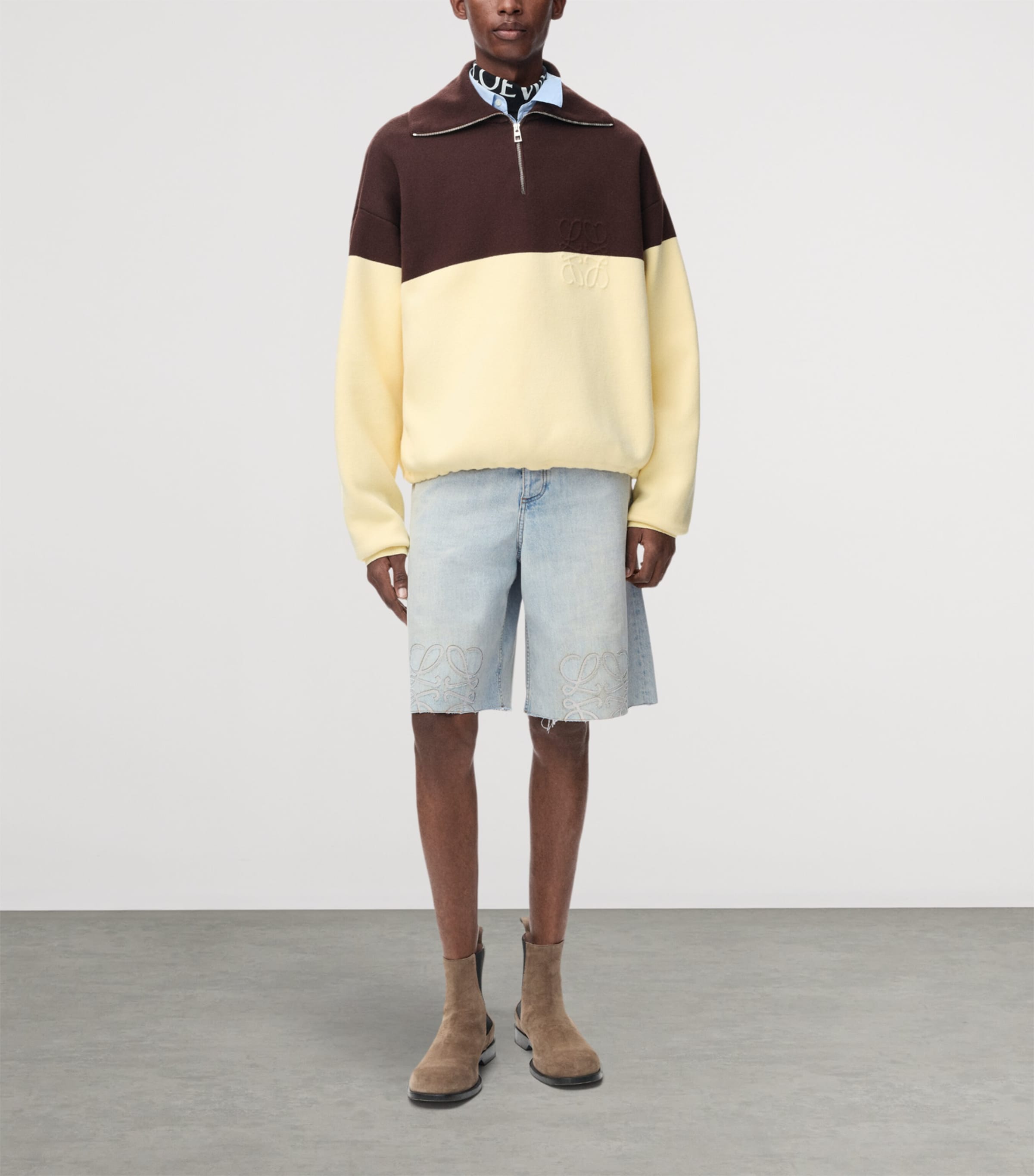 LOEWE Mens Denim Anagram Shorts Washed Blue Image 2