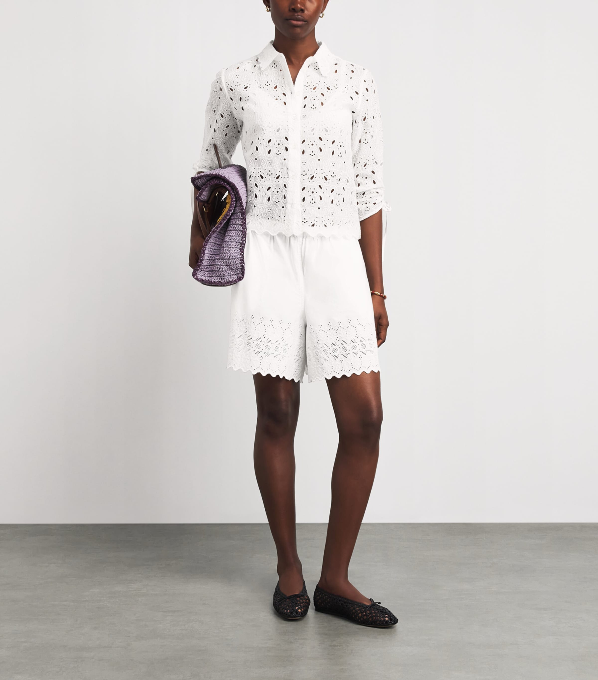 FRAME Womens The Paisley Eyelet Cinch Sleeve Shirt White Image 2