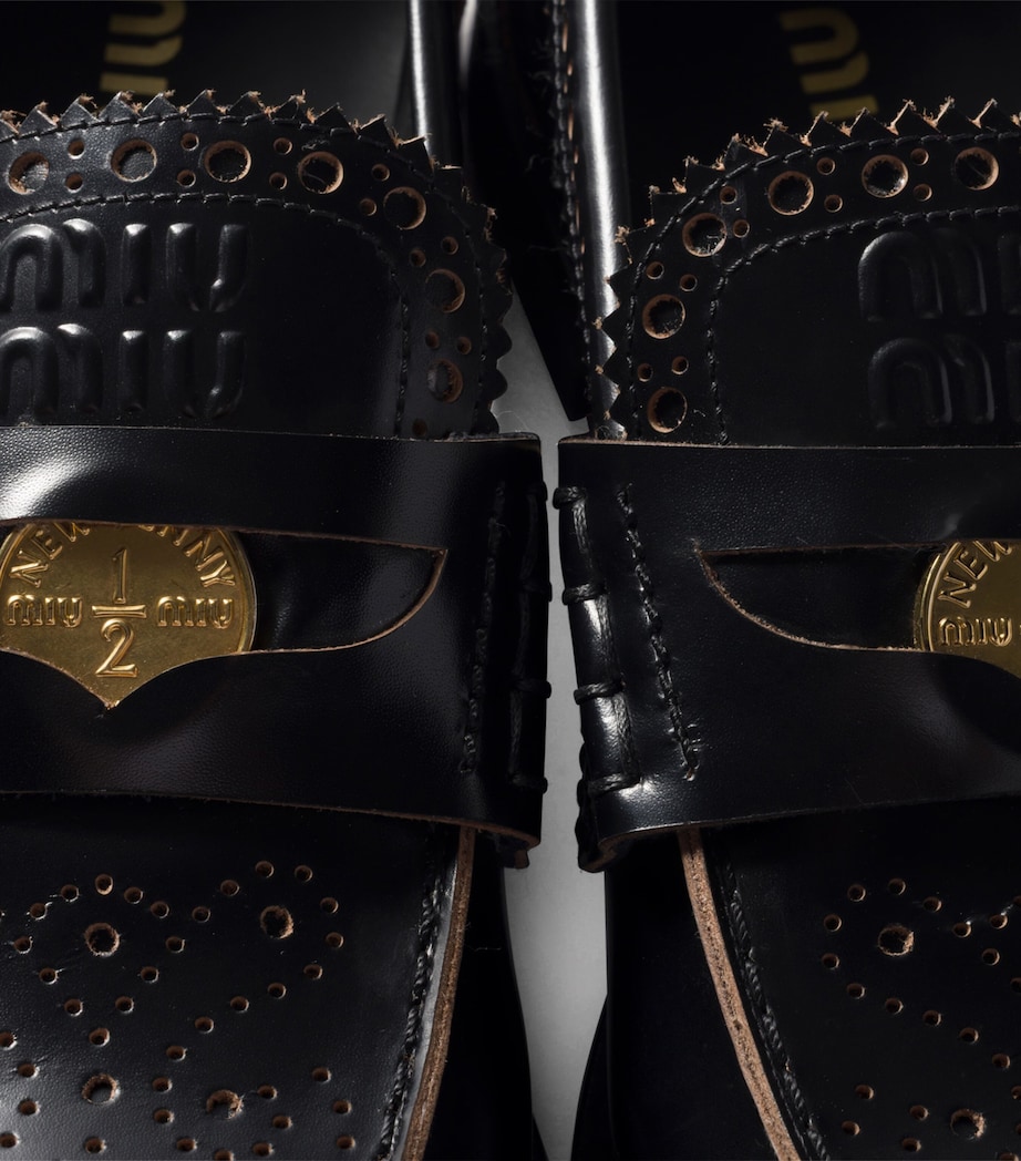 Embellished Leather Penny Loafers F0002 Image 4