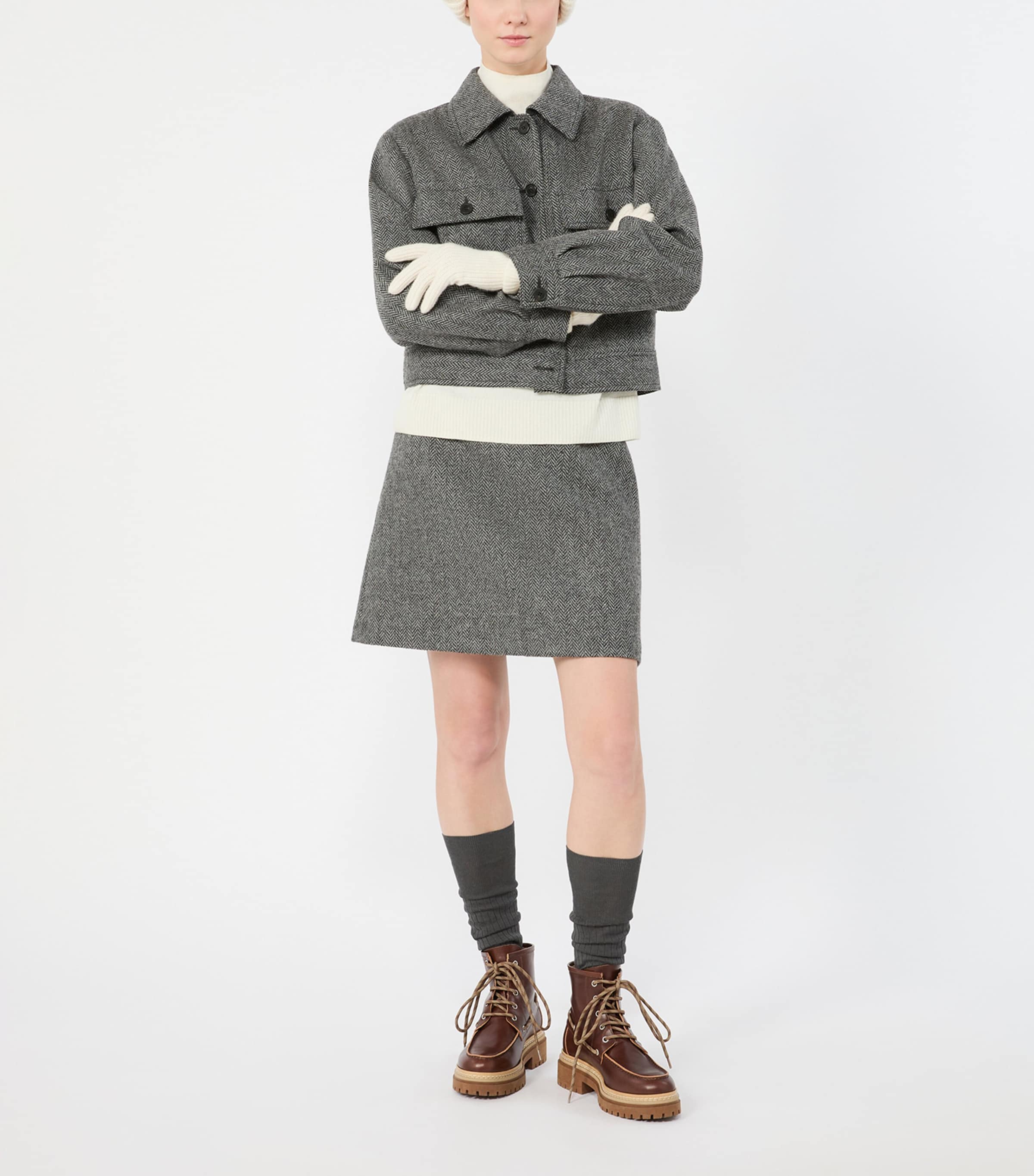 Weekend Max Mara Womens Virgin Wool Herringbone Mini Skirt Dark Grey Image 2