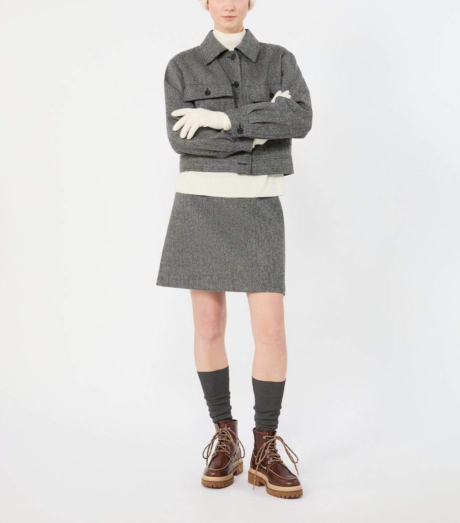 Weekend Max Mara Womens Virgin Wool Herringbone Mini Skirt Dark Grey Image 2