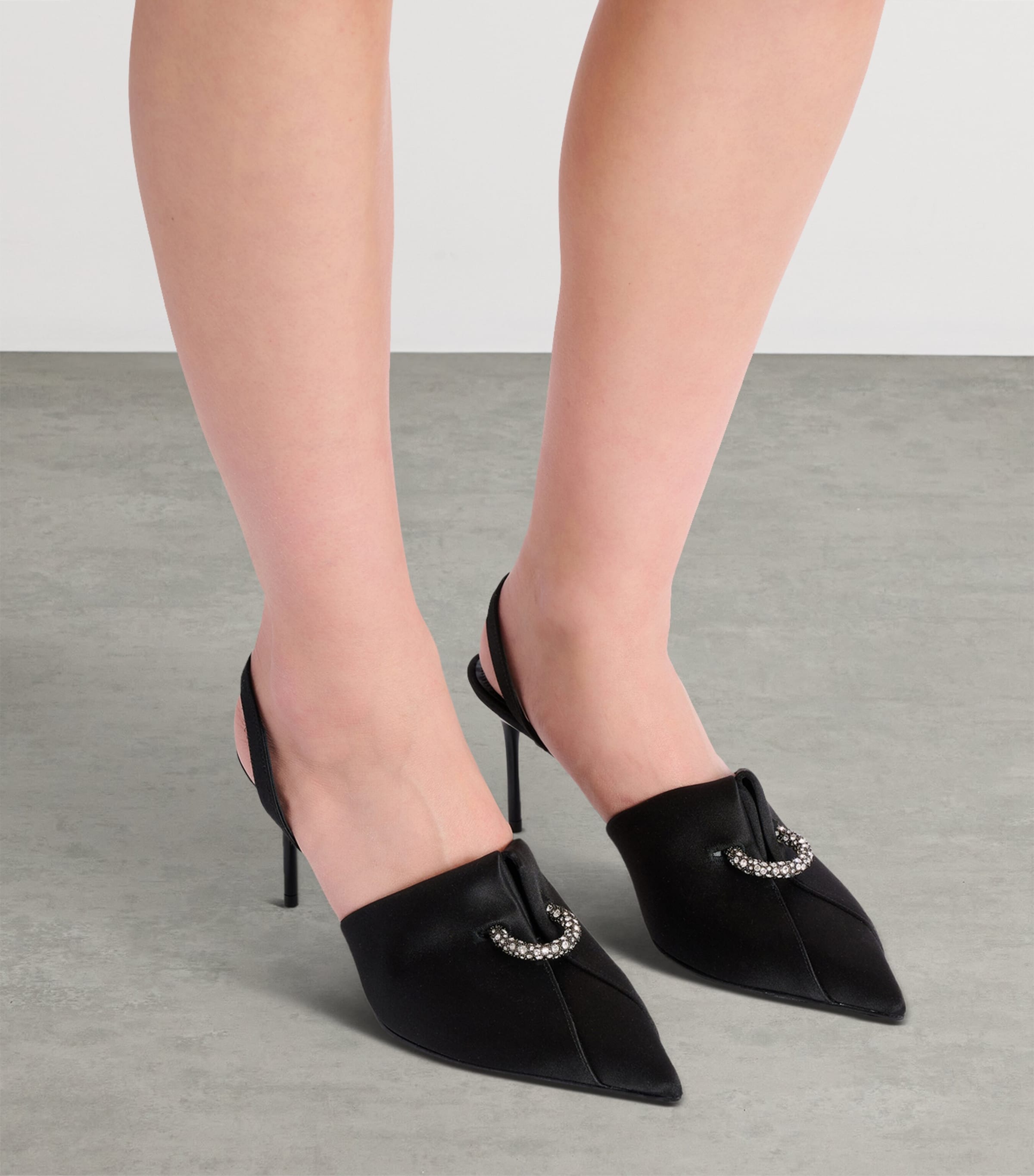 Satin Pierced Slingback Heeled Mules 75 0PA NOIR Image 2