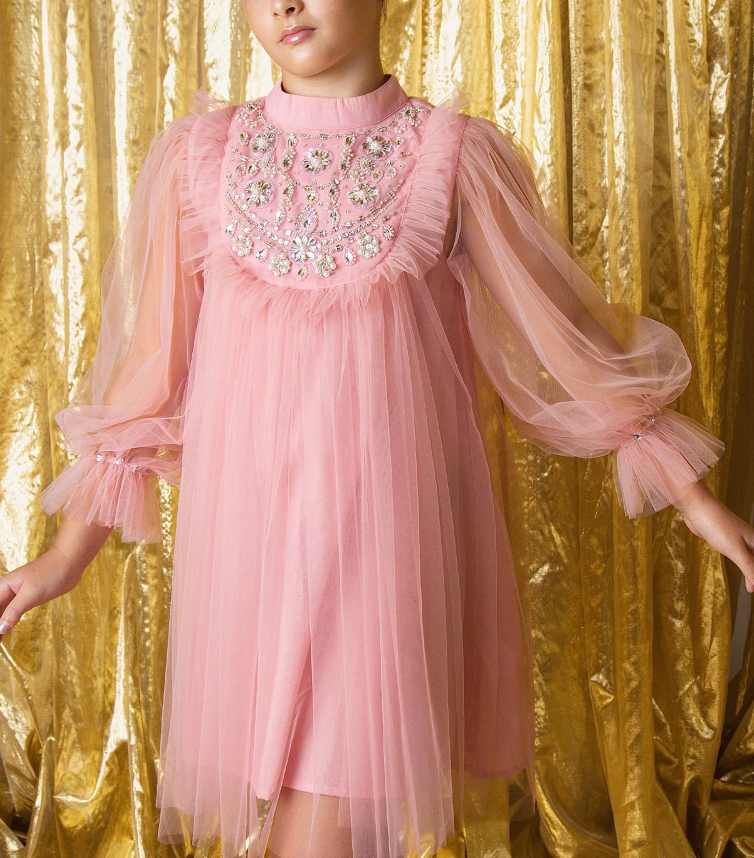 Tutu Du Monde Embellished Tumon Almas Dress (12-14 Years) Peach Blush Image 5