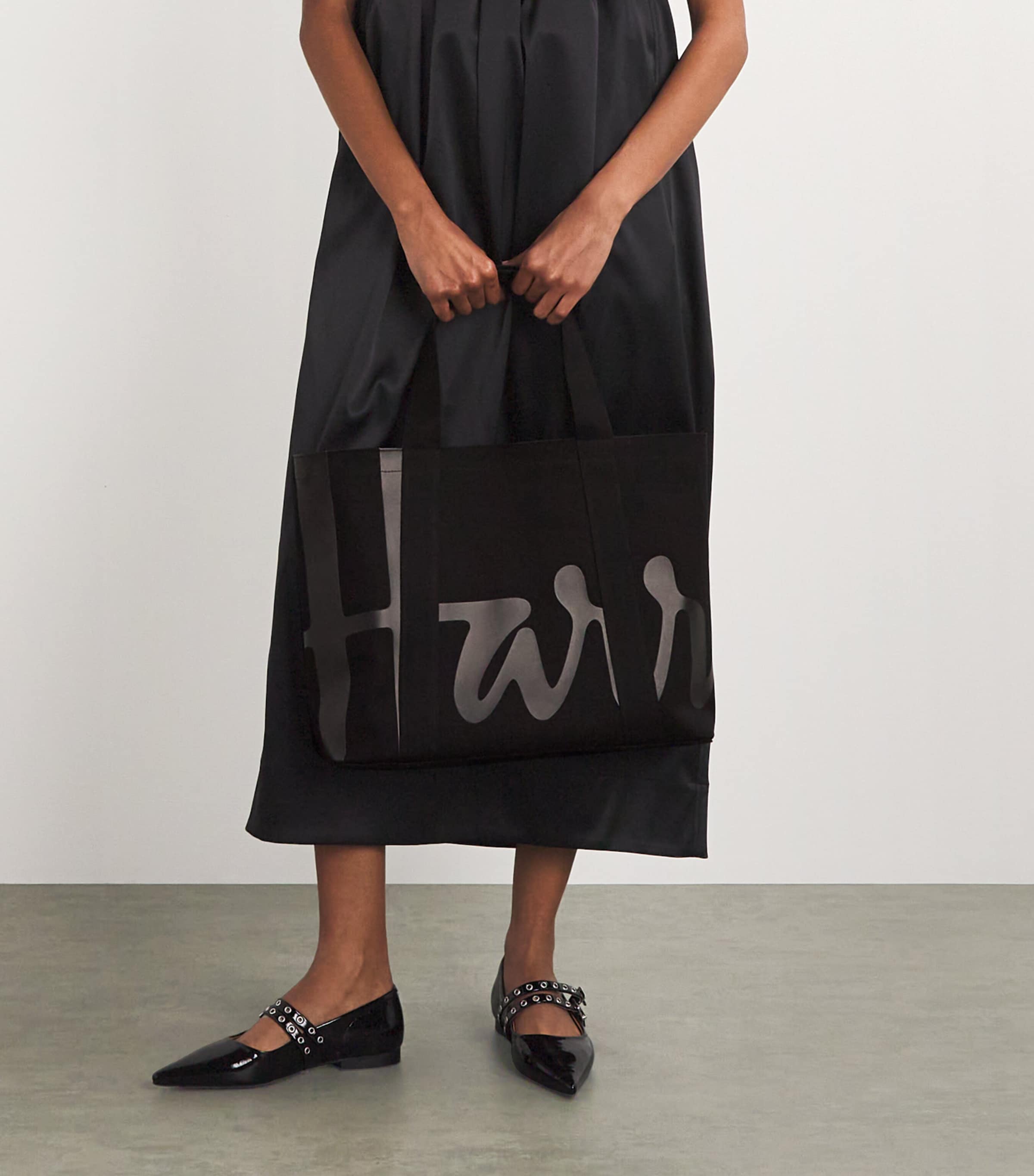 Medium Cotton Logo Tote Bag BLACK Image 5