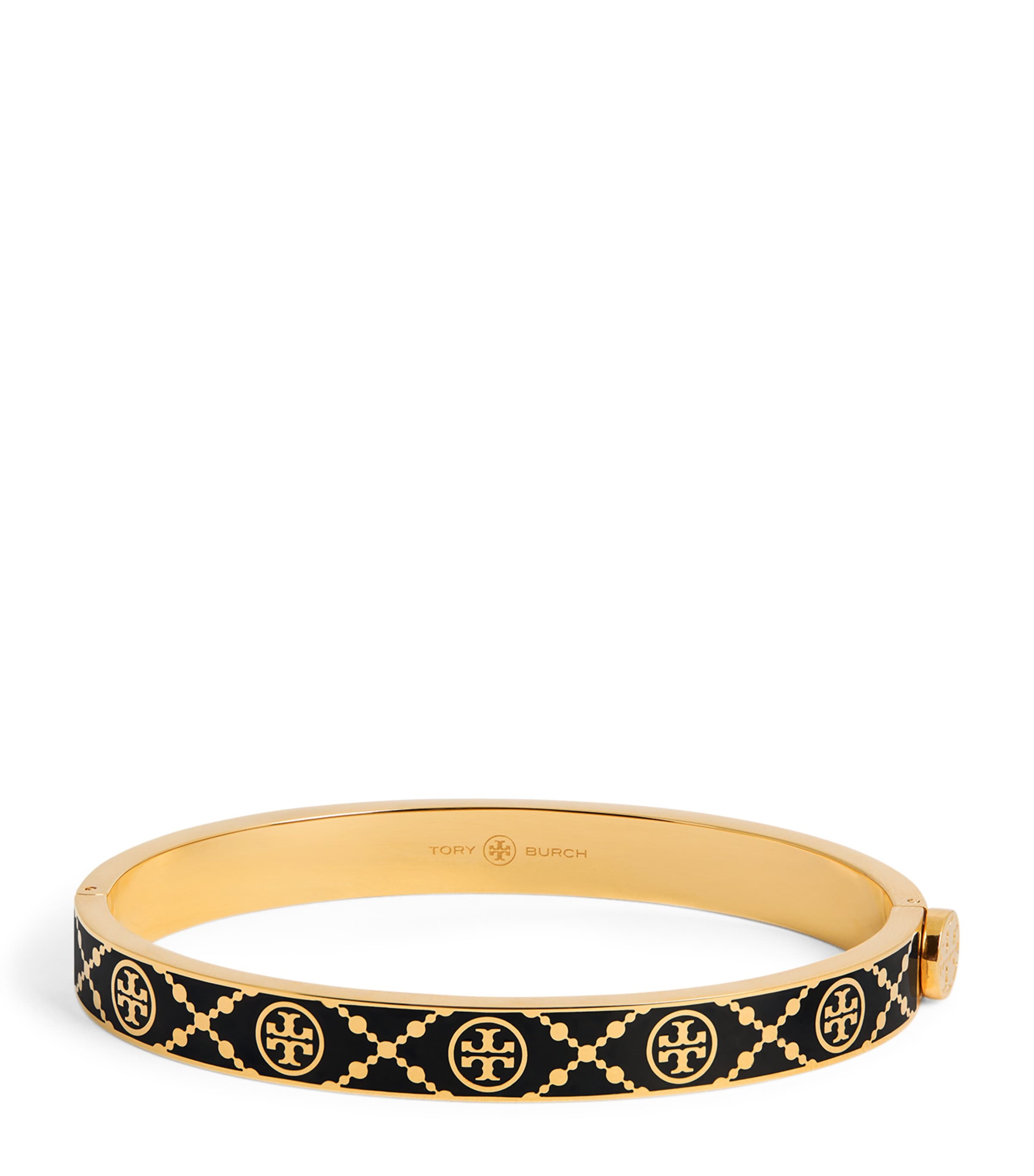 Tory Burch Double T Monogram Hinge Bangle In Gold