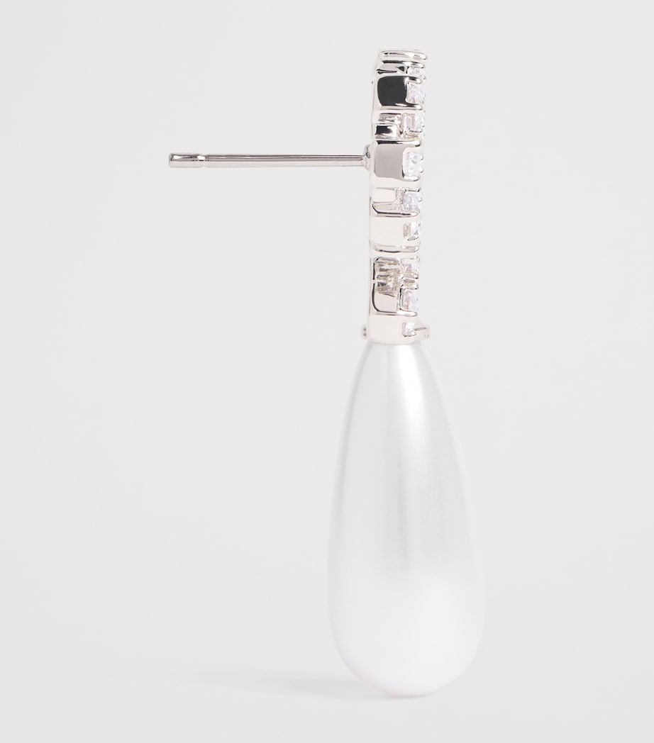 Crystal and Faux Pearl Bow Drop Earrings PEARL Image 4