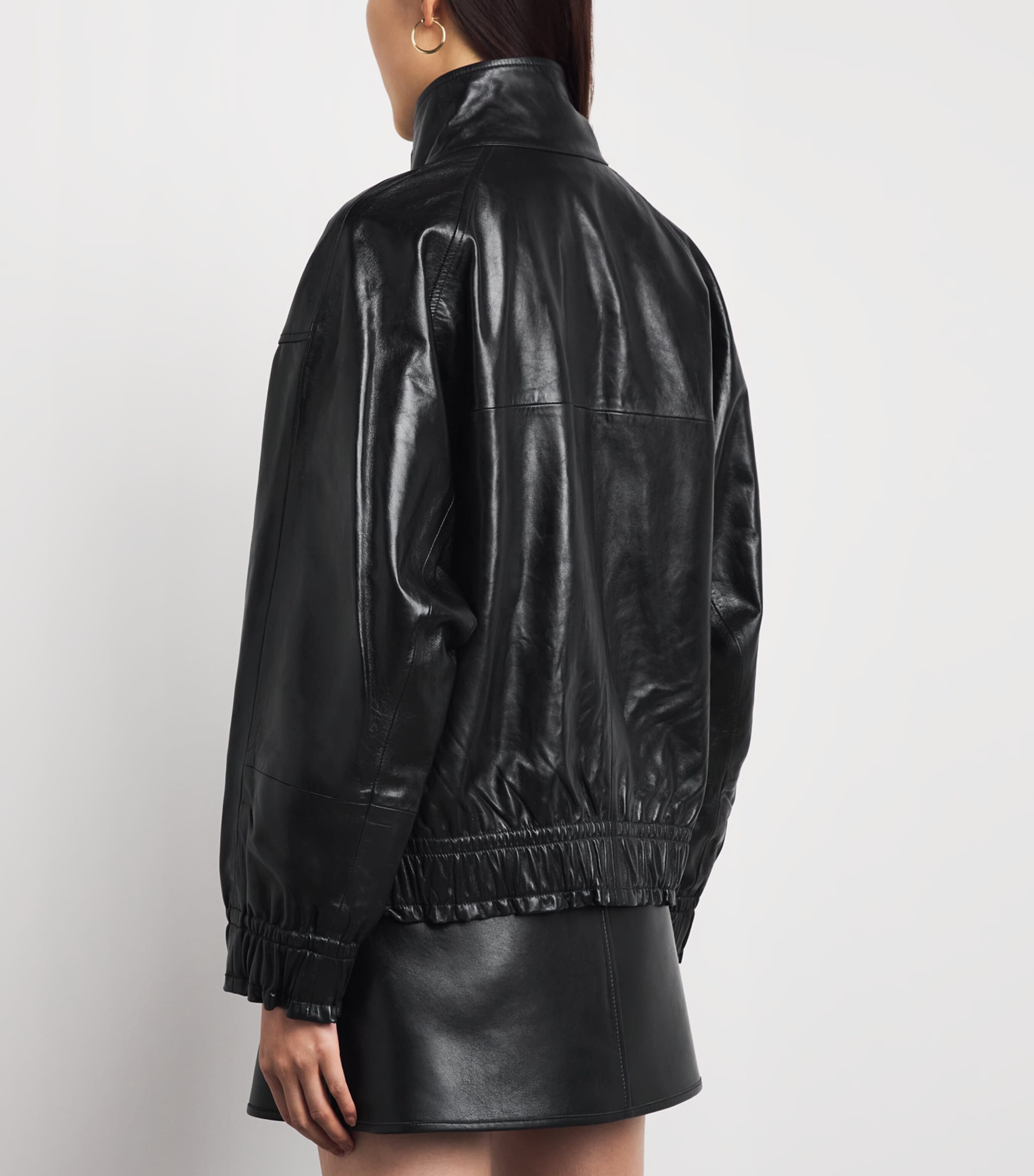Sandro Paris Womens Oversized Glossy Leather Jacket Black Image 5