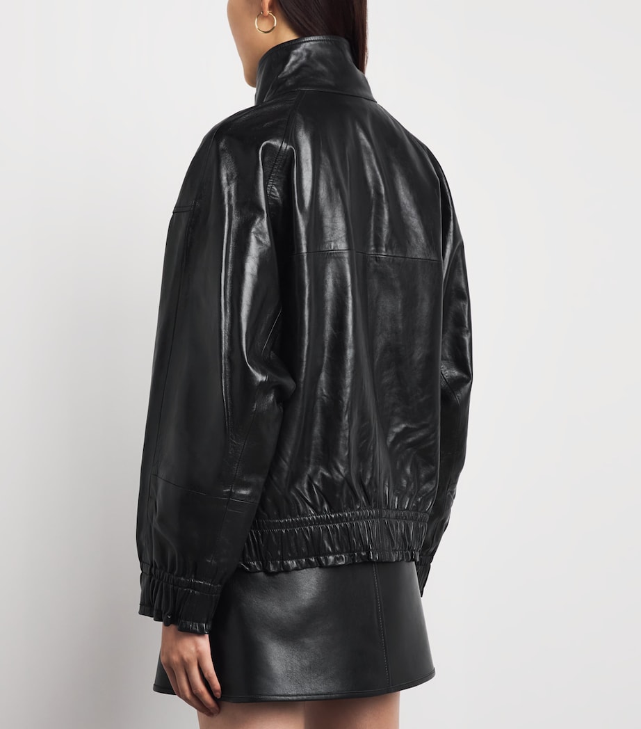 Sandro Paris Womens Oversized Glossy Leather Jacket Black Image 5