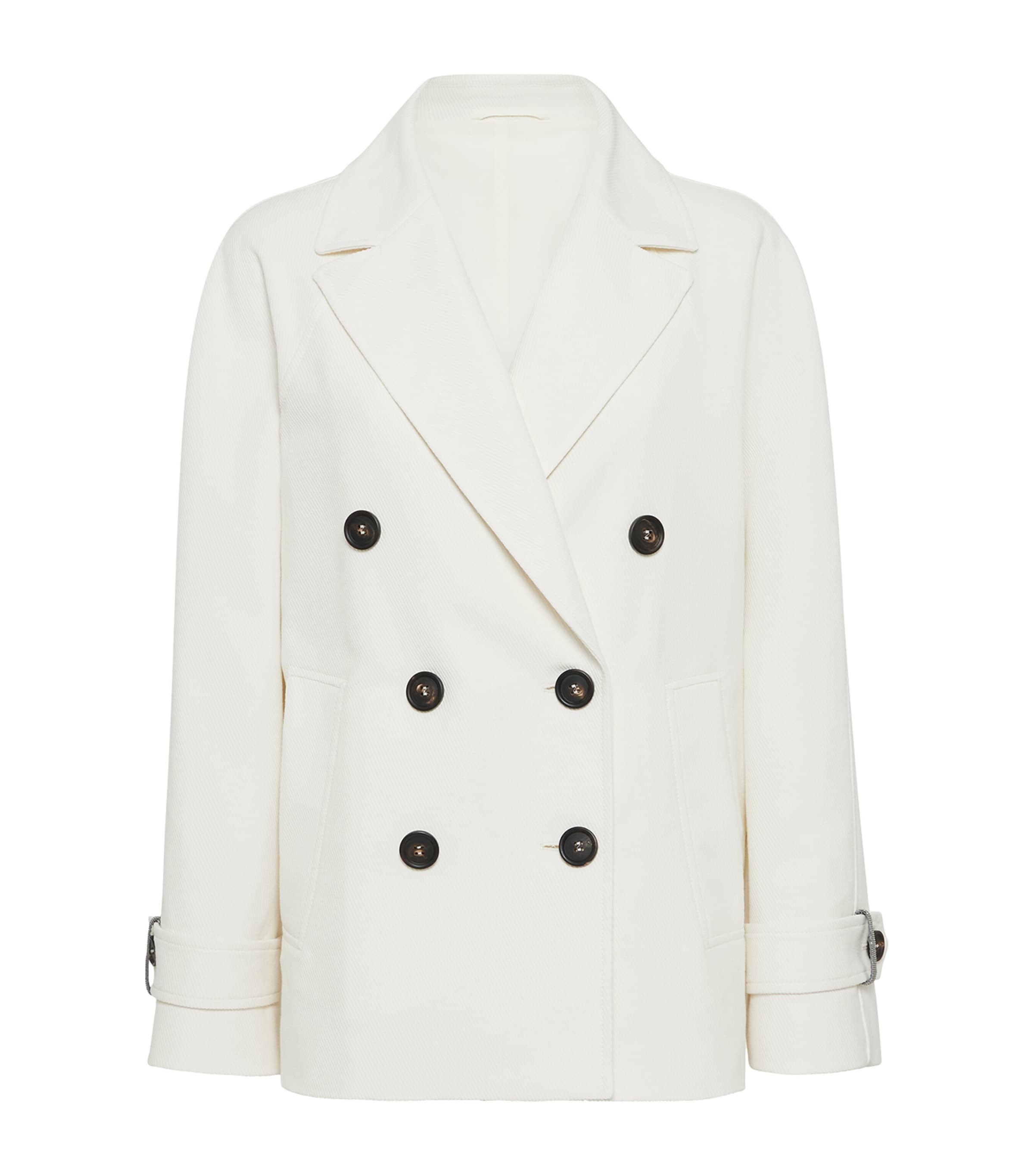 Brunello Cucinelli White Double Breasted Jacket With Beaded Jewelry Decoration In Cotton And Linen B In White