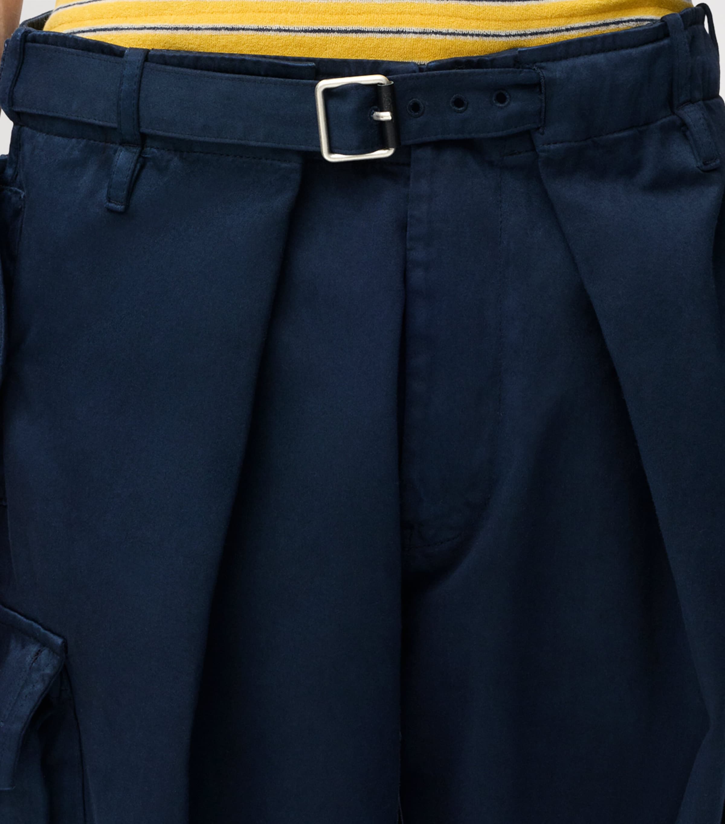 LOEWE Mens Cotton Pleated Cargo Trousers Dark Navy Image 5