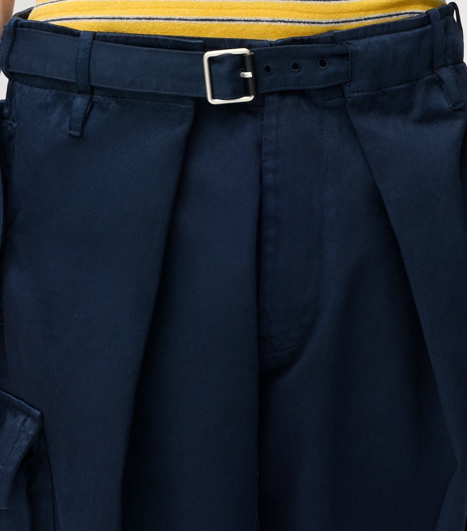 LOEWE Mens Cotton Pleated Cargo Trousers Dark Navy Image 5