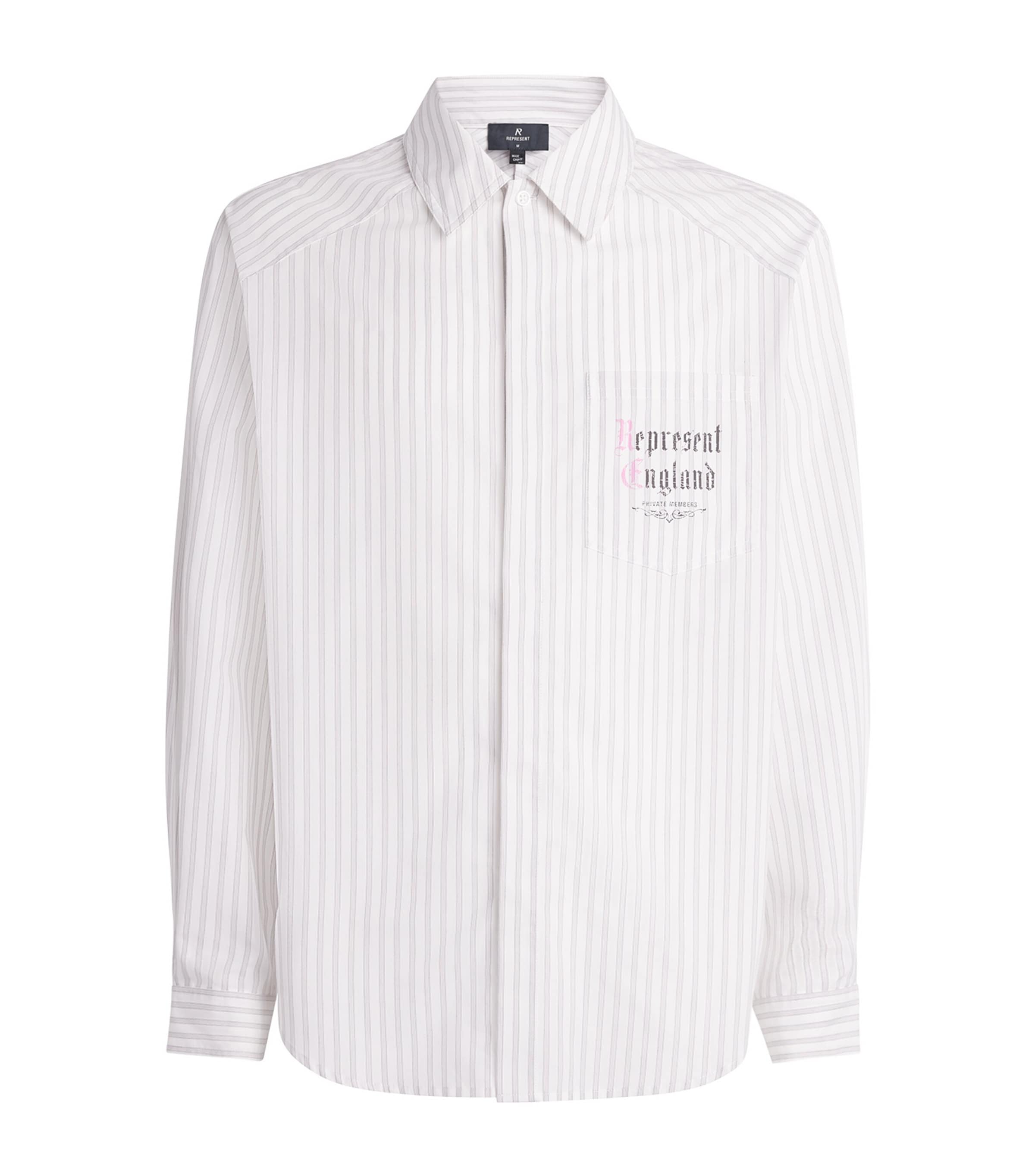 Represent Mens Cotton Pinstripe Shirt Flat White Image 1