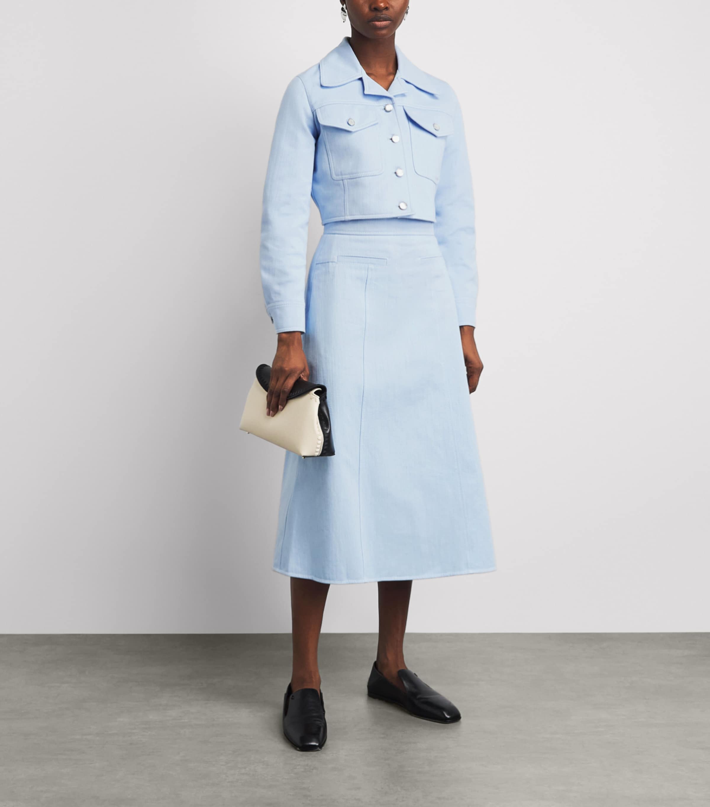 Emilia Wickstead Womens Wilder Denim Midi Skirt Icy Blue Image 2