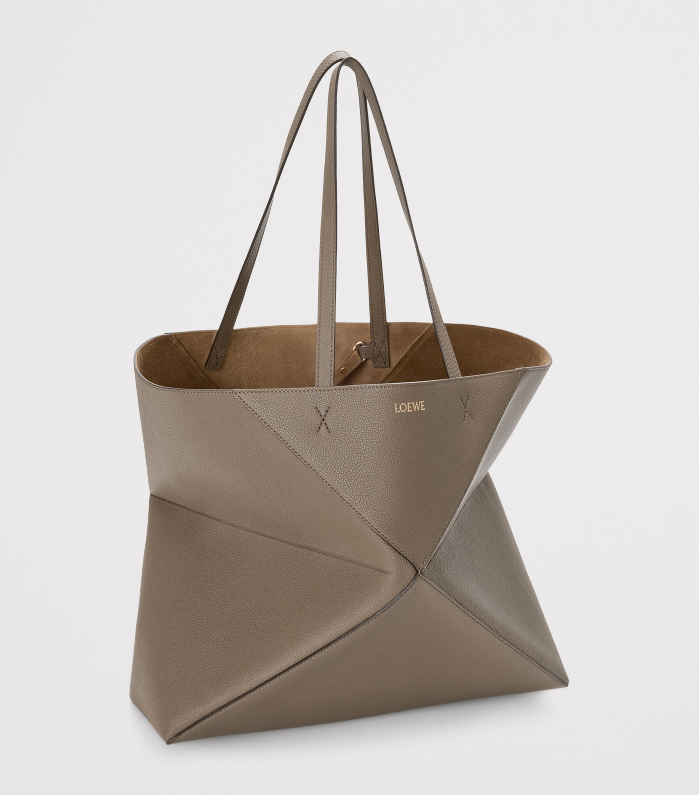 Large Leather Puzzle Fold Tote Bag TAUPE Image 2