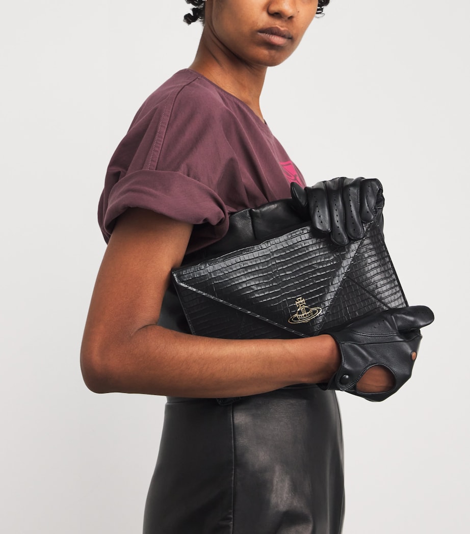 Croc-Embossed Leather Envelope Clutch Bag N401 BLACK Image 2